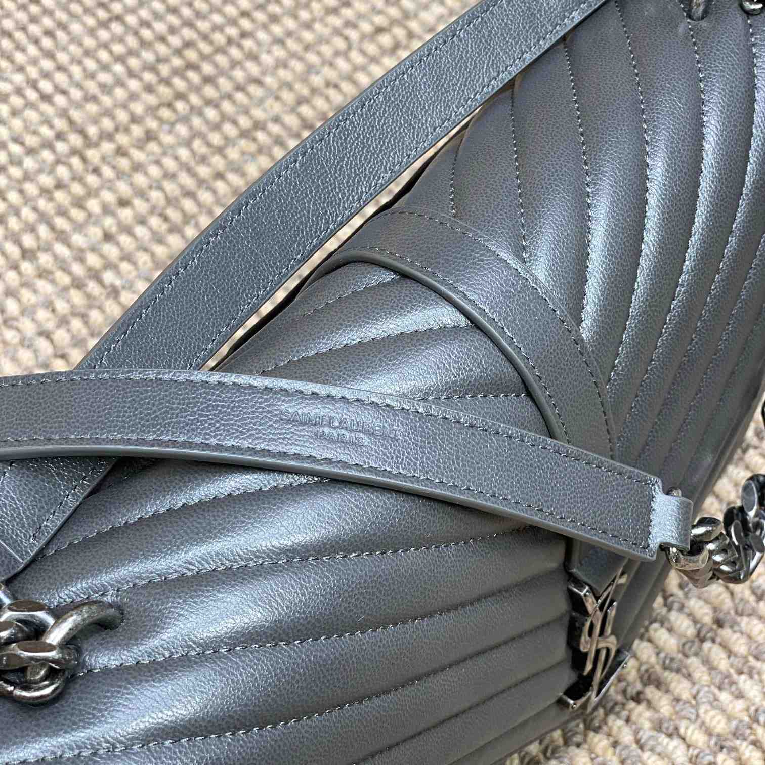 Saint Laurent Gray Matelassé Sheepskin Large College Bag  32cm - 