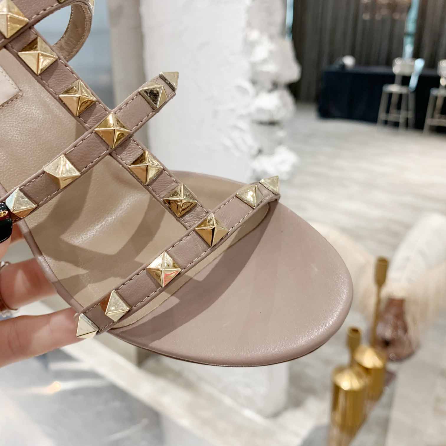 Valenti Rockstud Calfskin Leather Slide Sandal  - 
