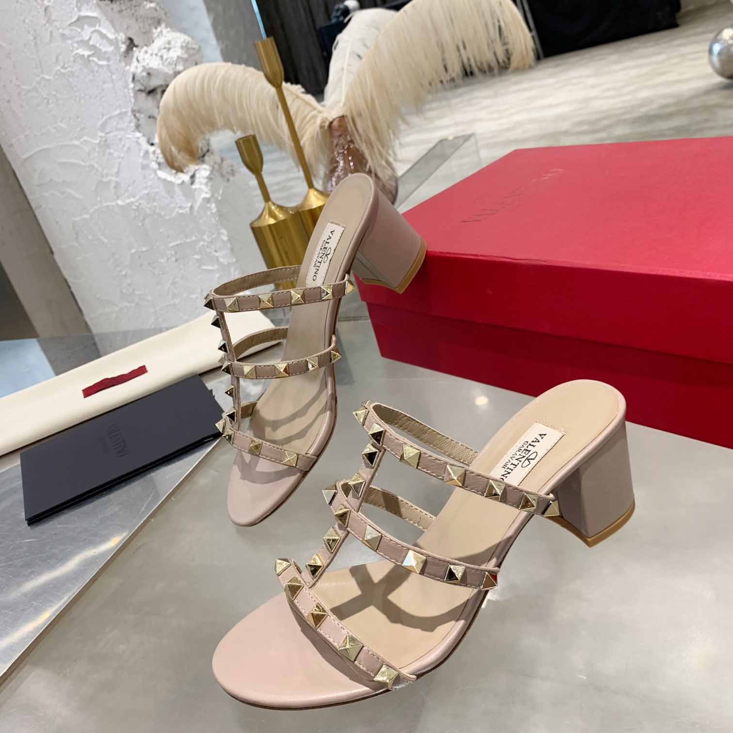 Valenti Rockstud Calfskin Leather Slide Sandal  - 