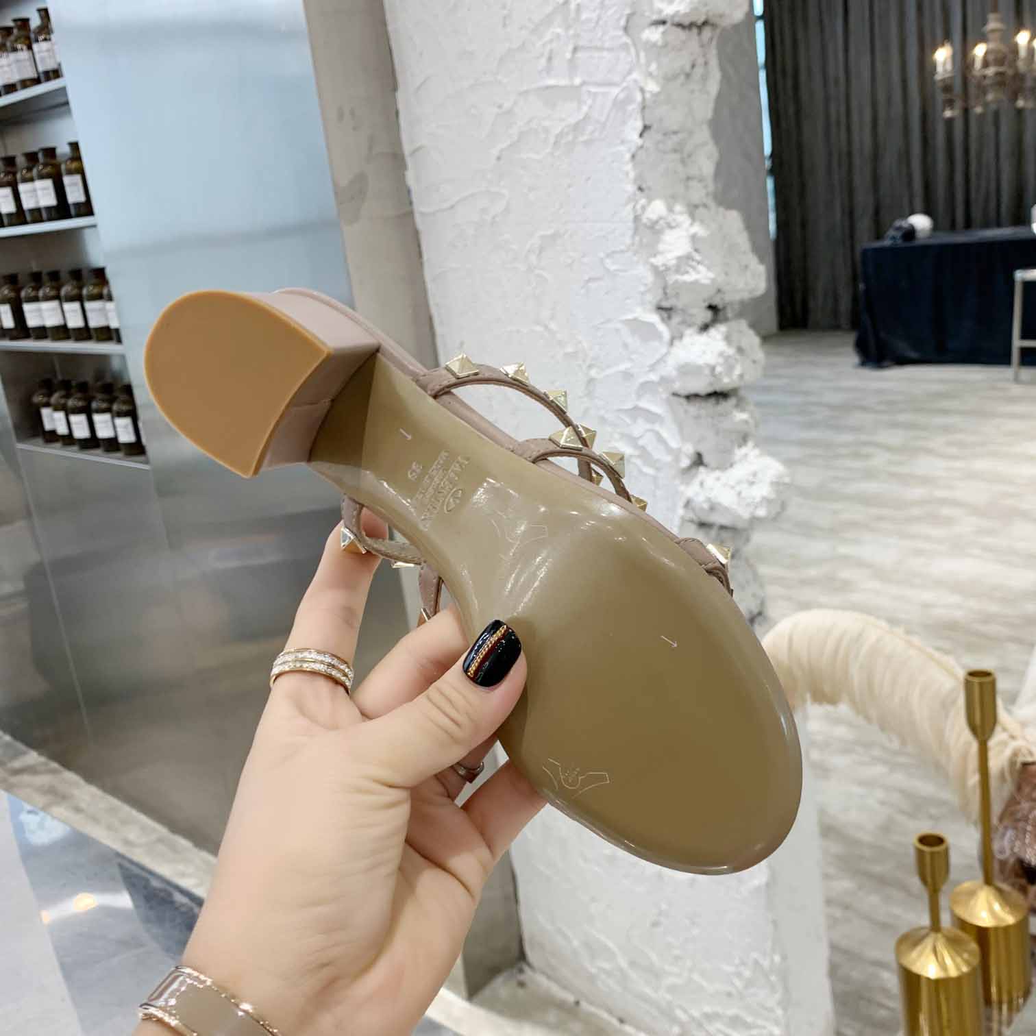 Valenti Rockstud Calfskin Leather Slide Sandal  - 