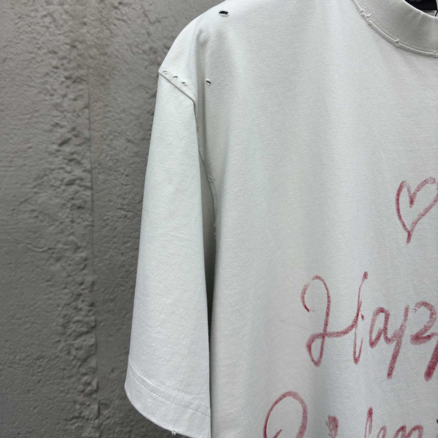 Balenciaga Lipstick Valentines T-Shirt Small Fit In Dirty White Tubular Jersey - 