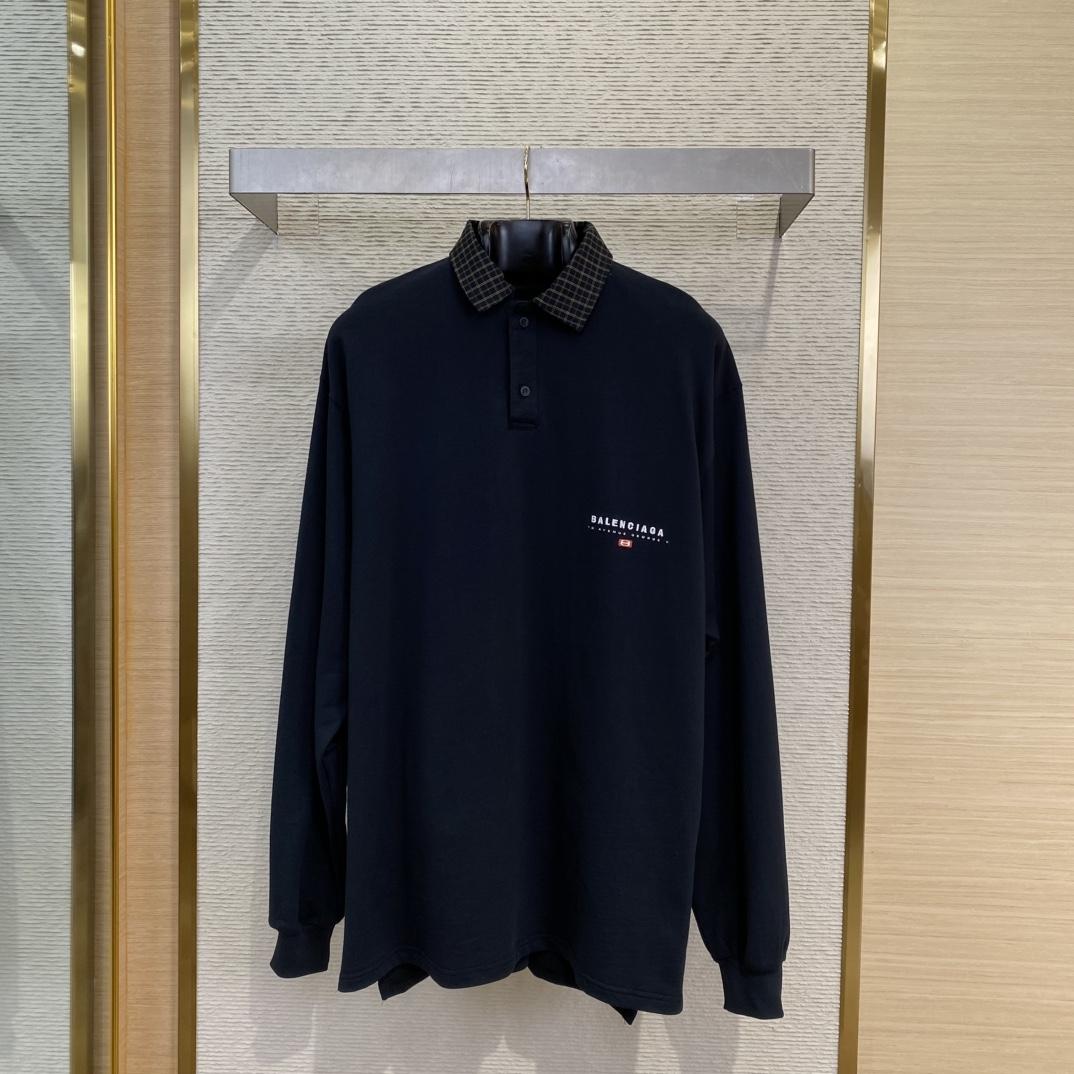 Balenciaga Unity Sport Long Sleeve Shirt Collar Polo In Faded Black - DesignerGu