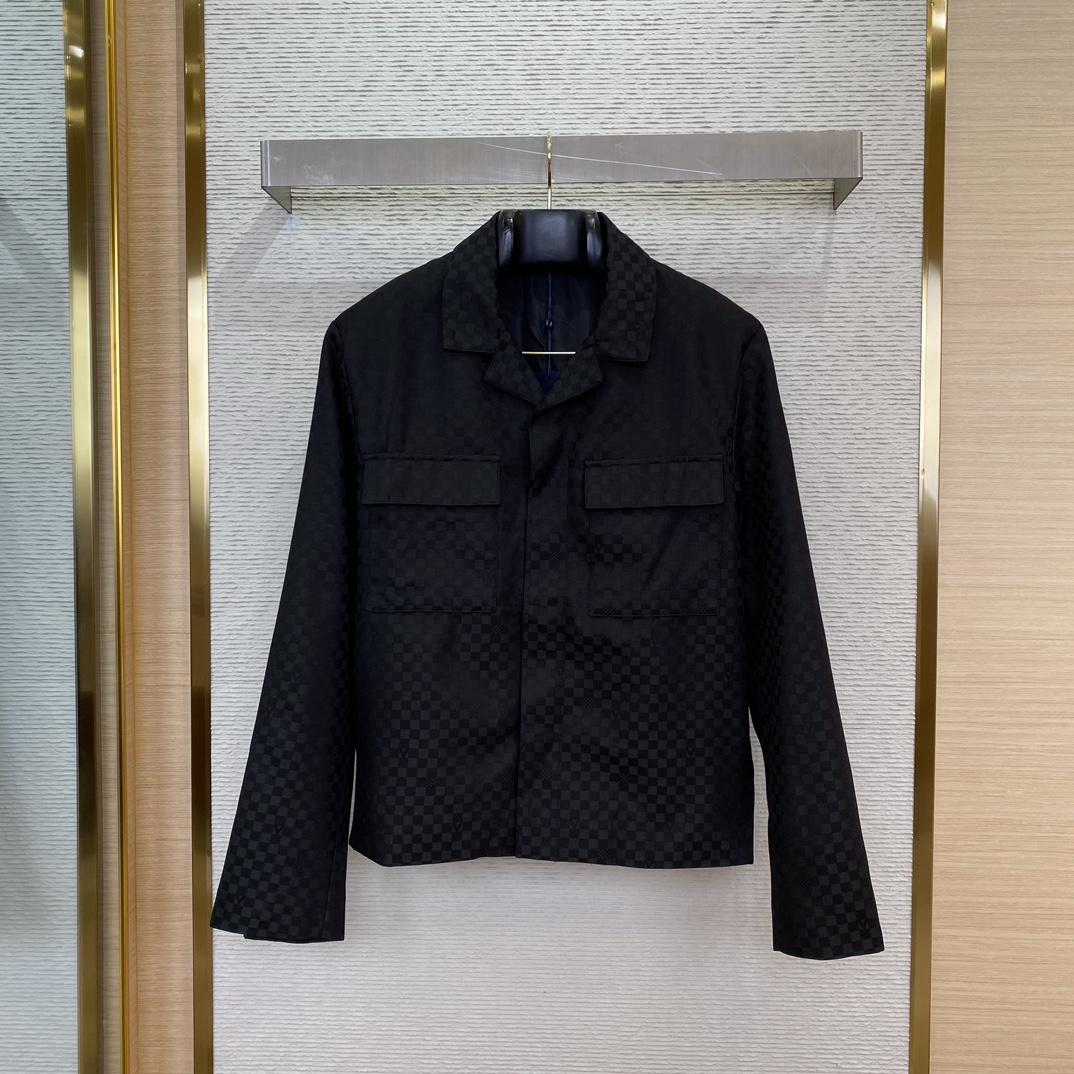Louis Vuitton Damier Open Collar Wool Overshirt   1AFVNA - DesignerGu