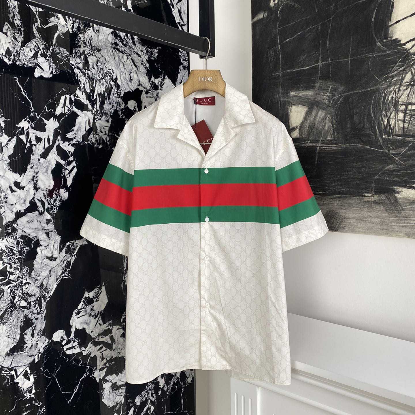 Gucci GG Web-print Cotton Shirt - DesignerGu
