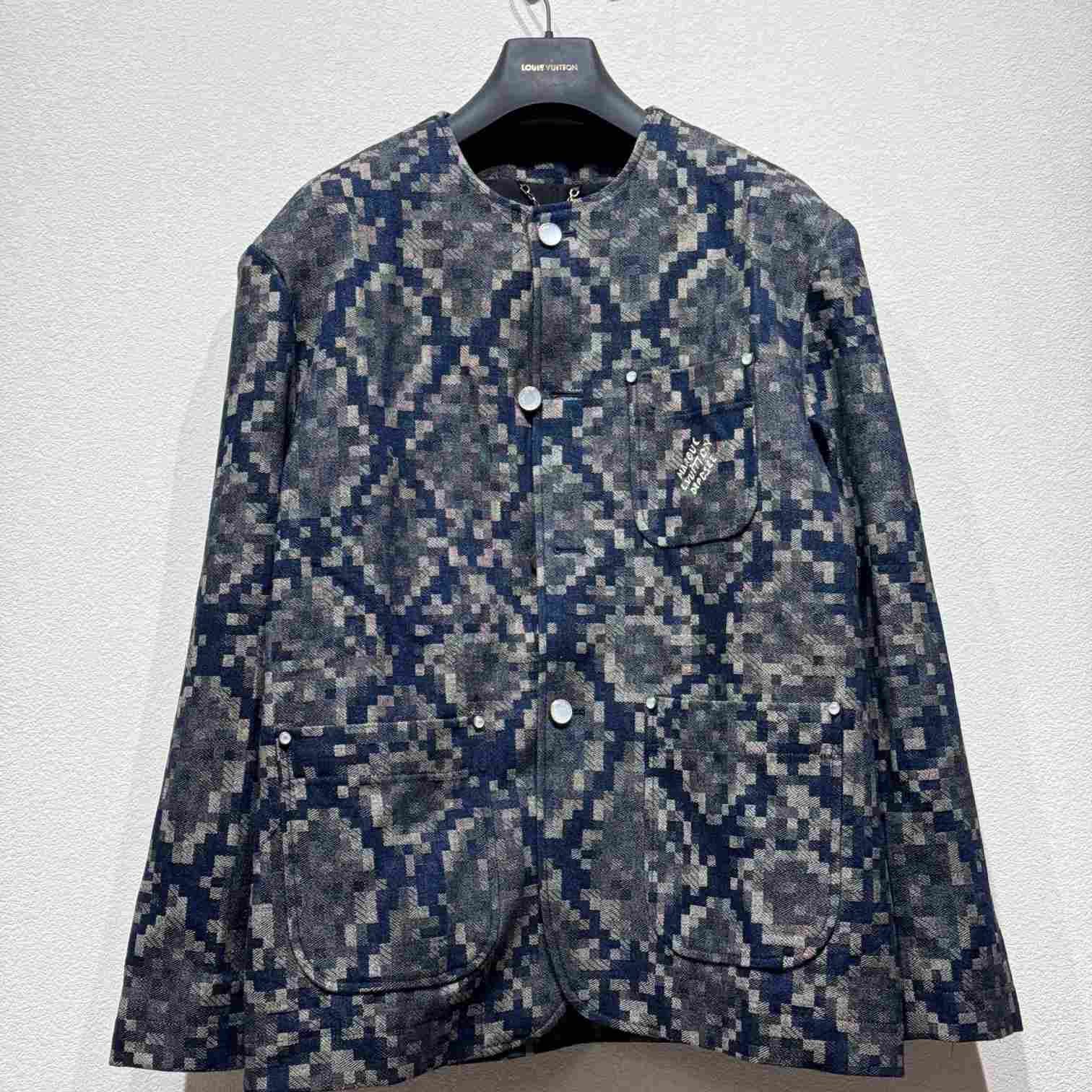 Louis Vuitton Graphic Collarless Denim Jacket   - DesignerGu