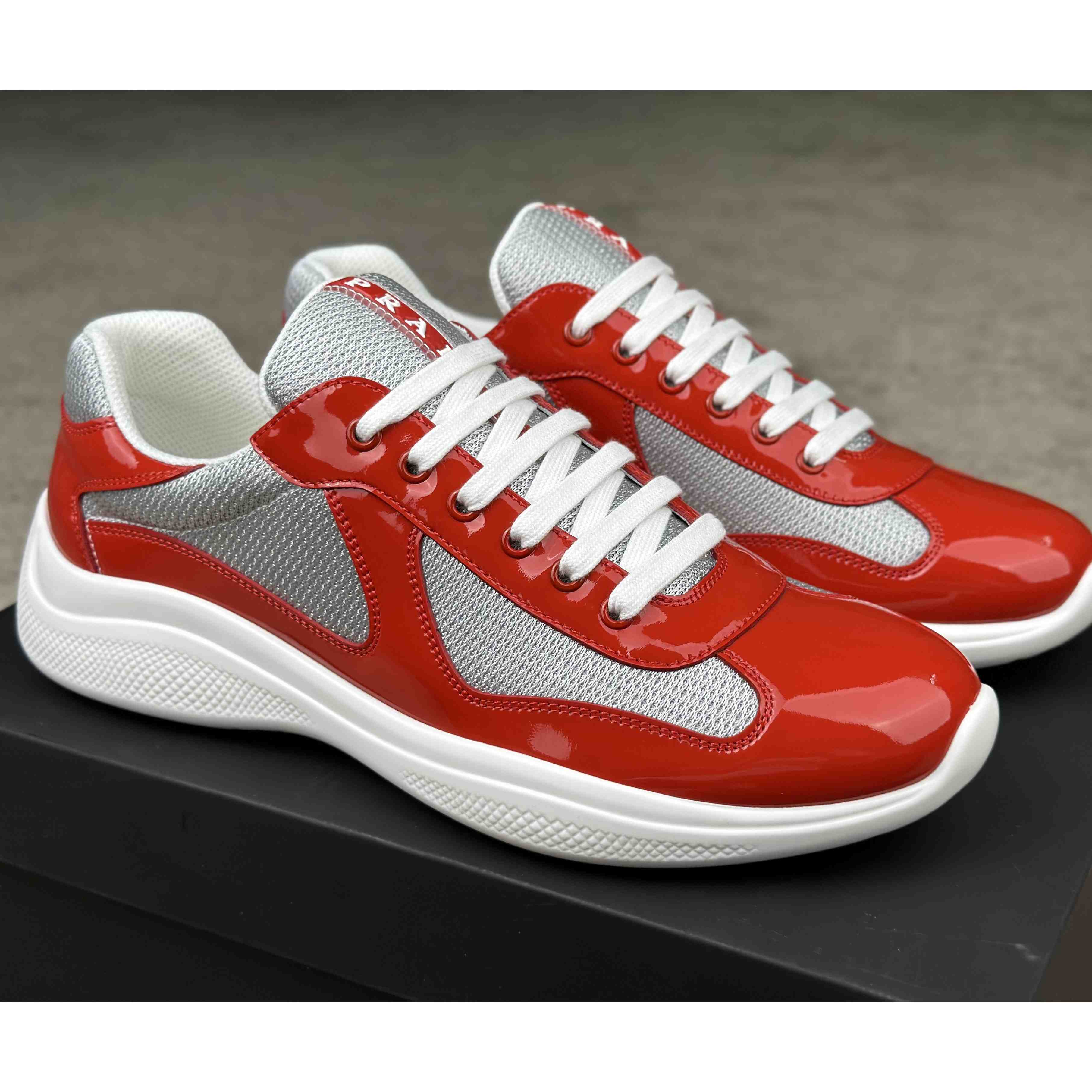 Prada Patent Leather And Technical Fabric Prada America's Cup Sneakers - DesignerGu