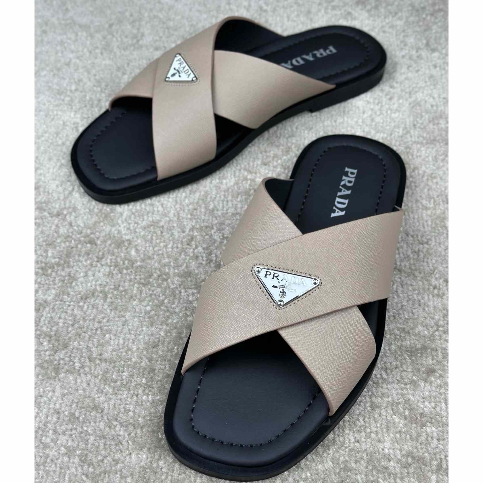 Prada Crisscross Leather Slides - DesignerGu