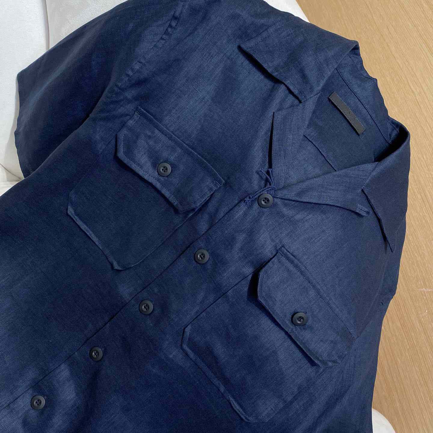 Prada Triangle-logo Cuban-collar Linen Shirt - DesignerGu
