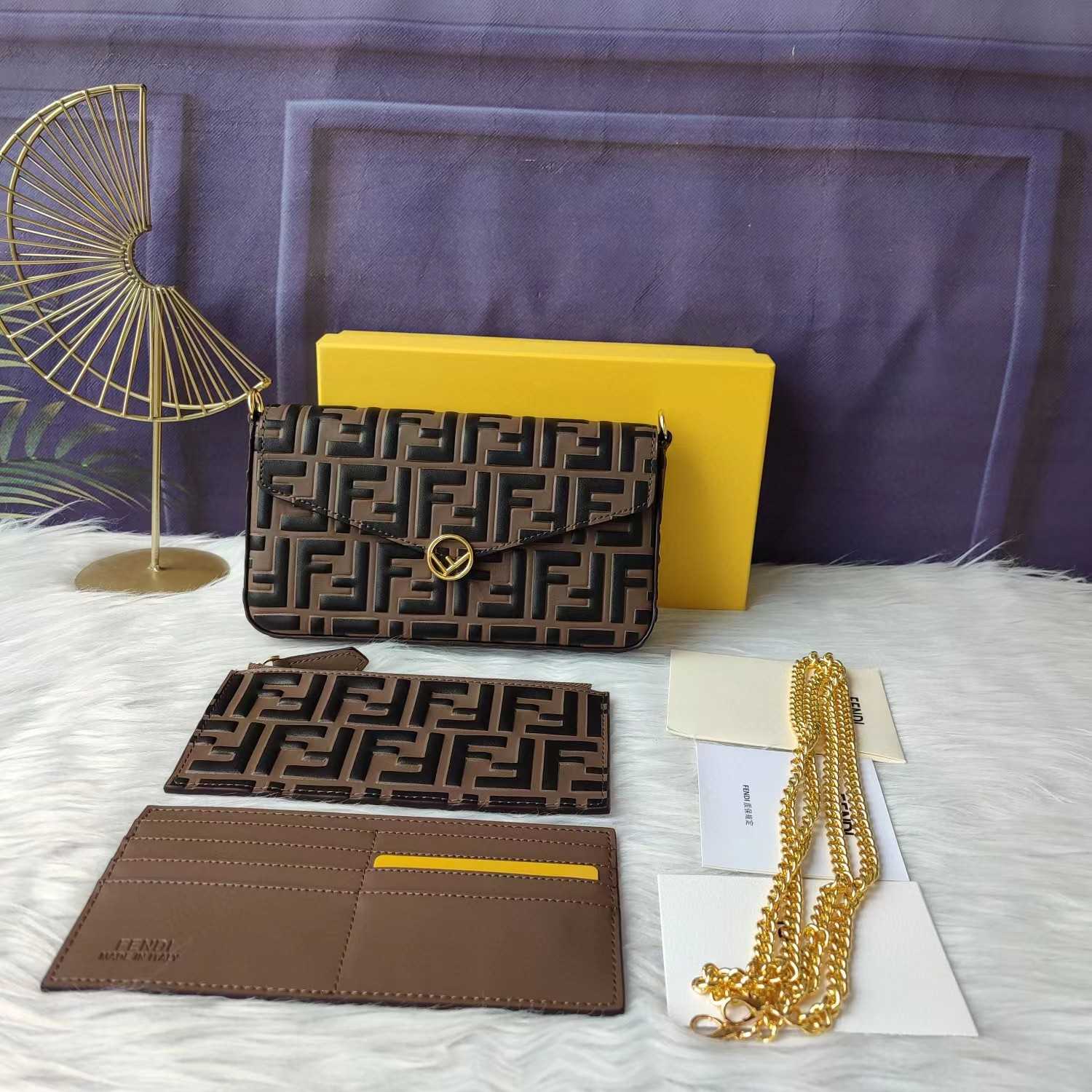 Fendi Envelope Clutch on Chain Zucca Embossed Leather  - DesignerGu