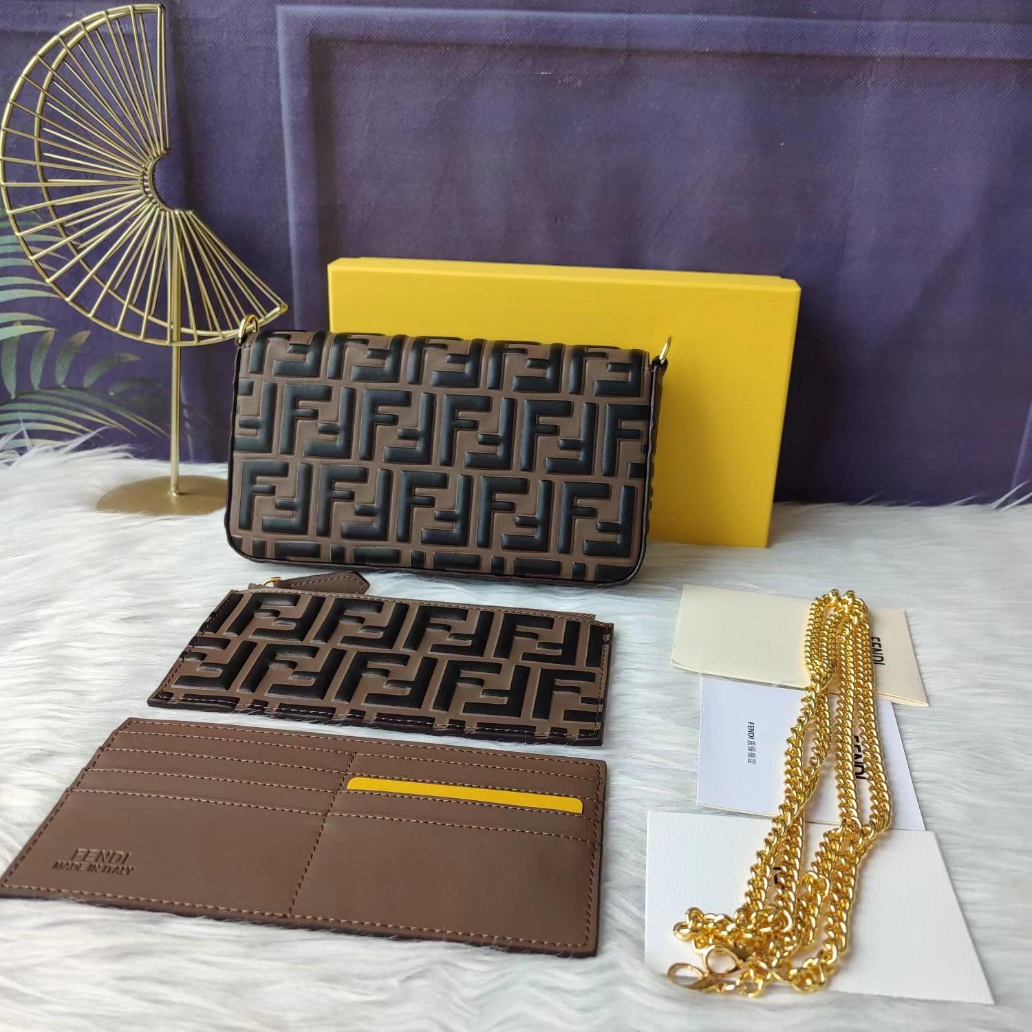 Fendi Envelope Clutch on Chain Zucca Embossed Leather  - DesignerGu