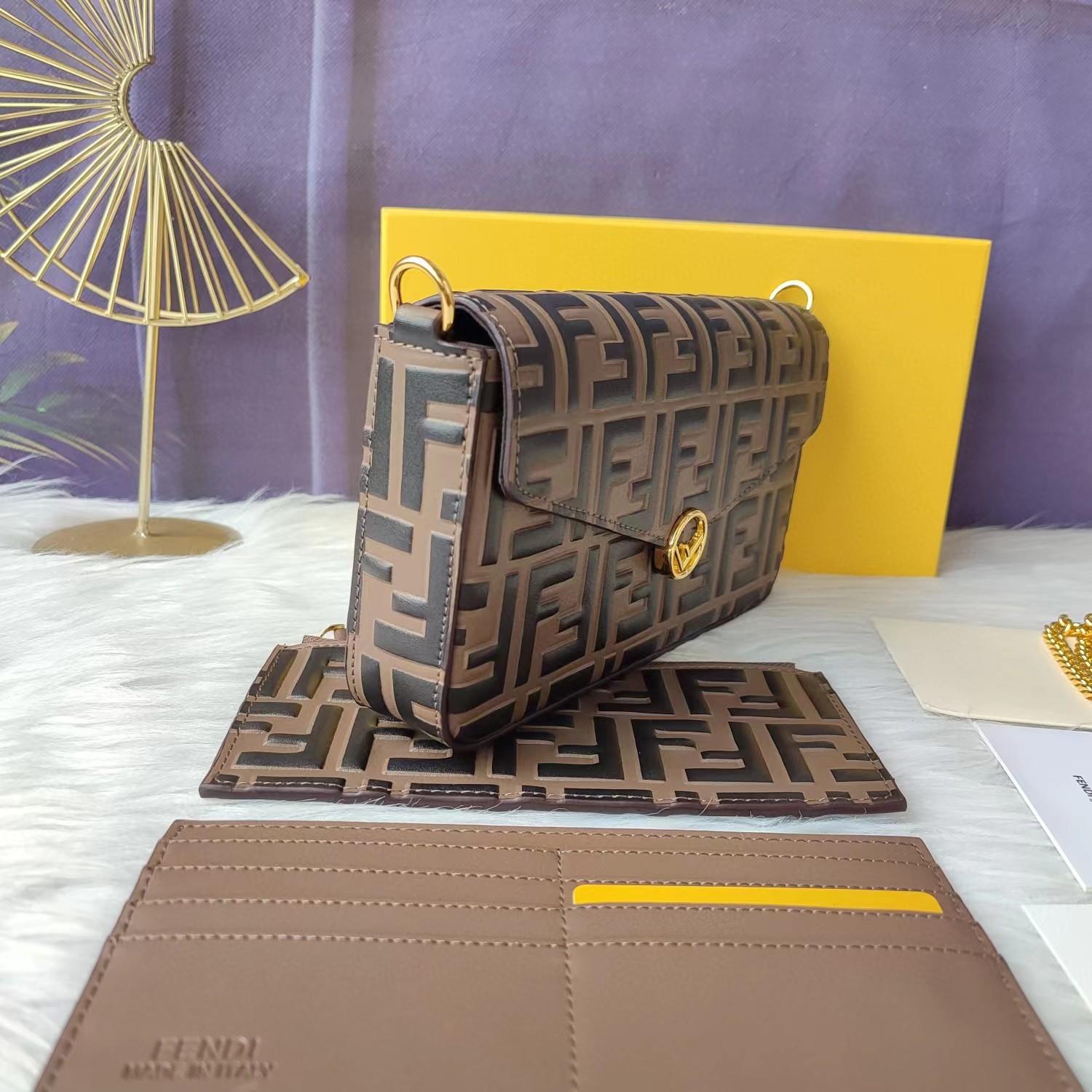 Fendi Envelope Clutch on Chain Zucca Embossed Leather  - DesignerGu