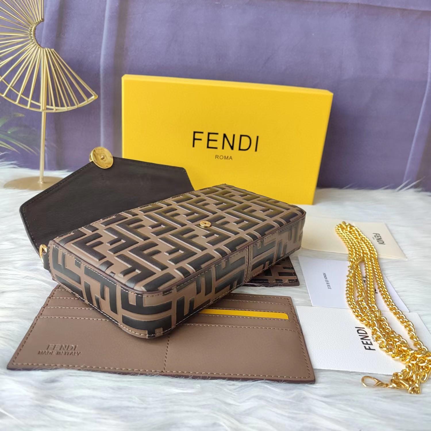 Fendi Envelope Clutch on Chain Zucca Embossed Leather  - DesignerGu