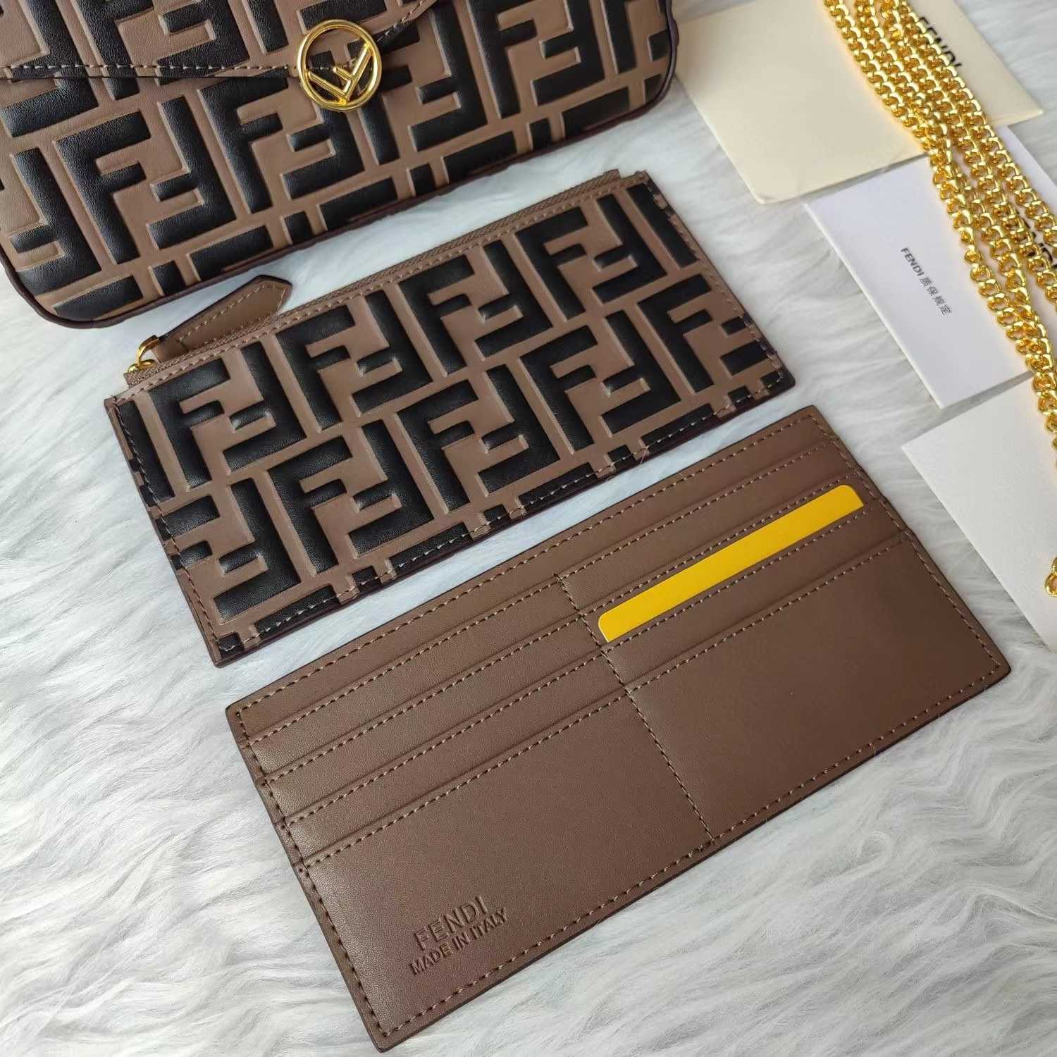 Fendi Envelope Clutch on Chain Zucca Embossed Leather  - DesignerGu