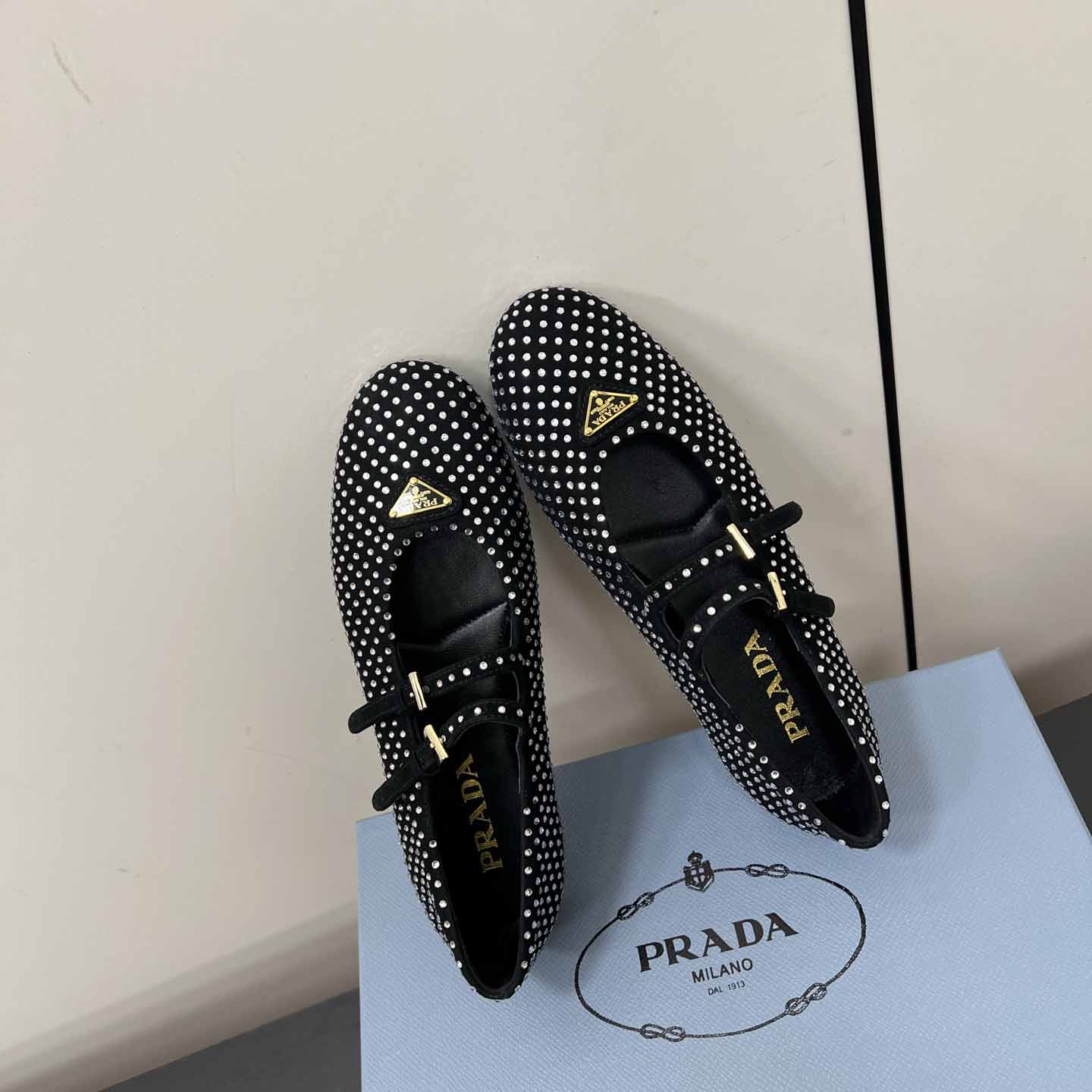 Prada Suede Ballerinas With Crystals - DesignerGu