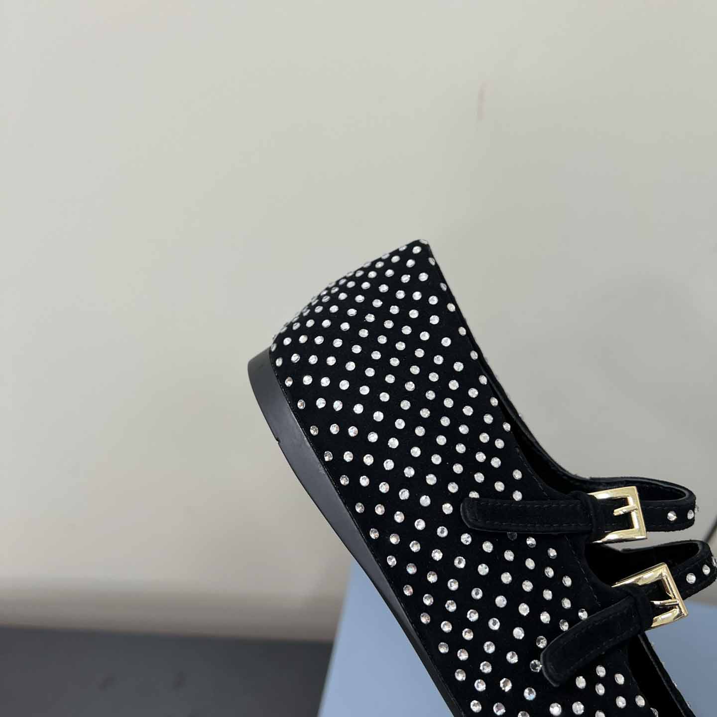 Prada Suede Ballerinas With Crystals - DesignerGu