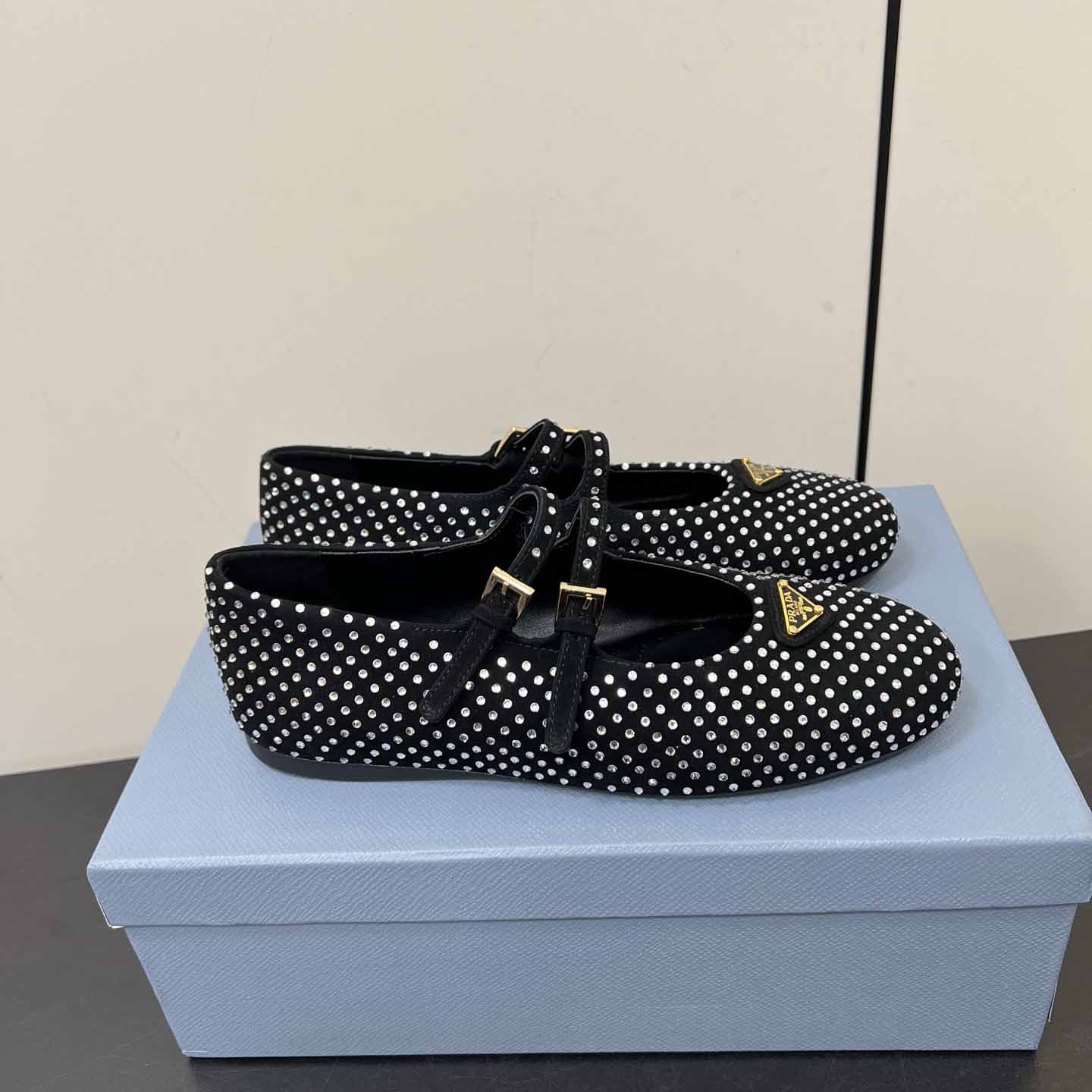 Prada Suede Ballerinas With Crystals - DesignerGu