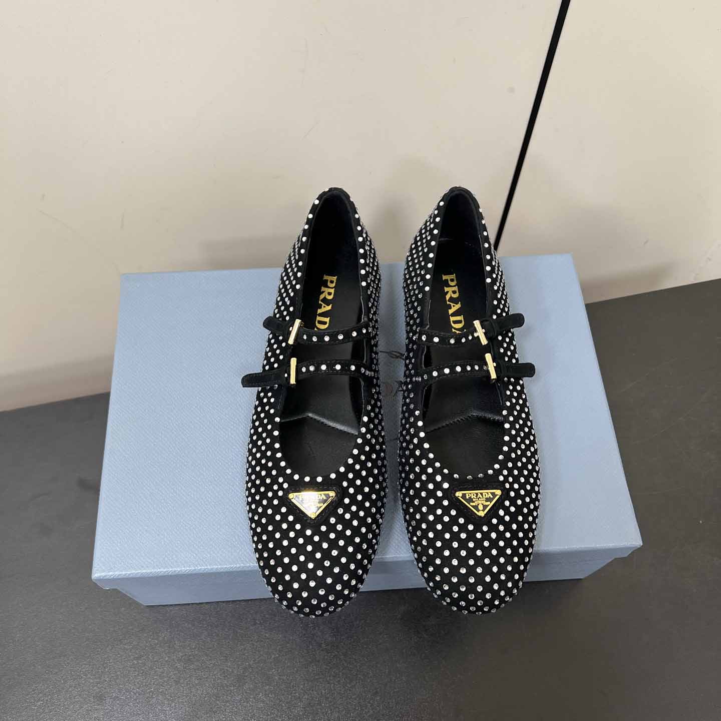Prada Suede Ballerinas With Crystals - DesignerGu