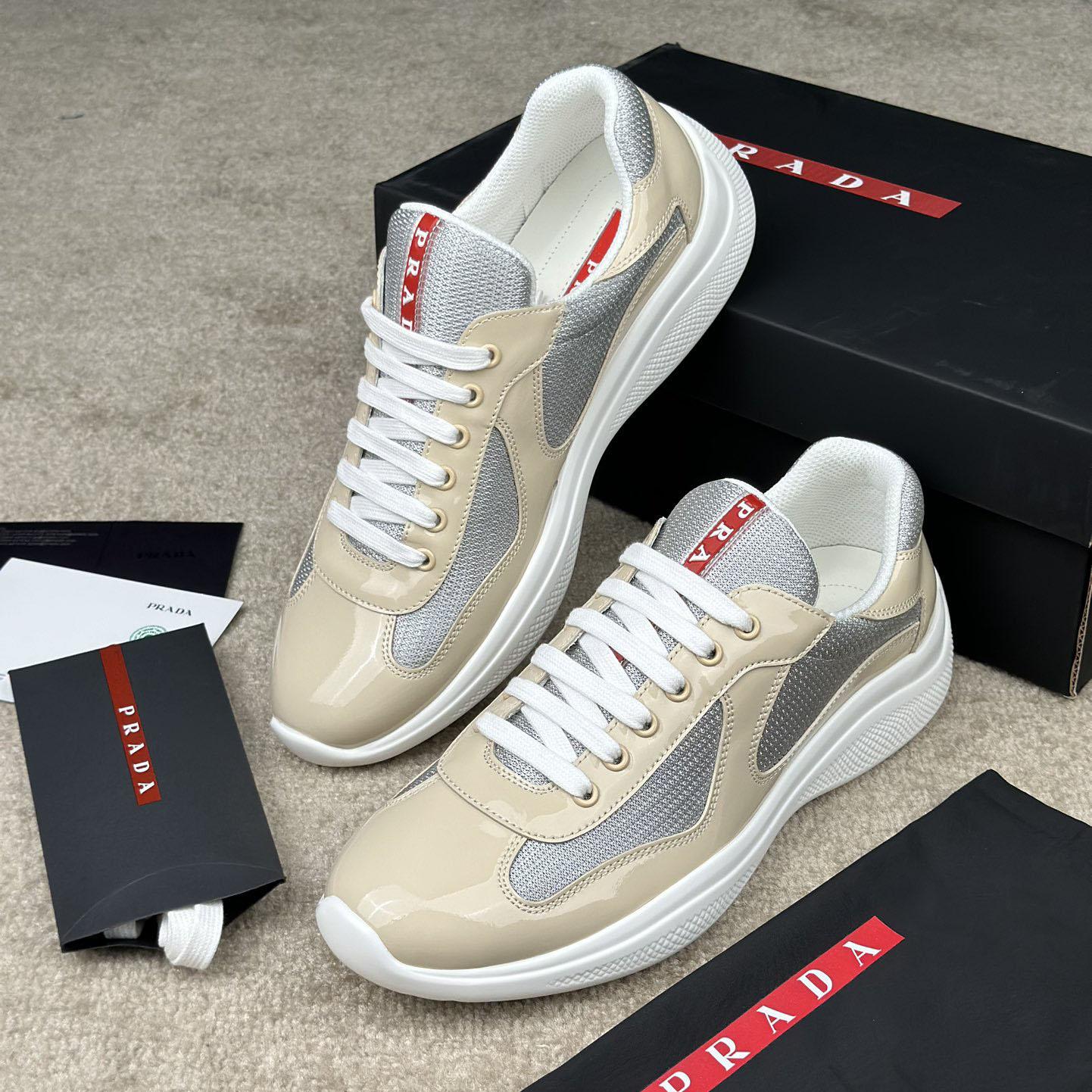 Prada America's Cup Patent Leather And Bike Fabric Sneakers - DesignerGu