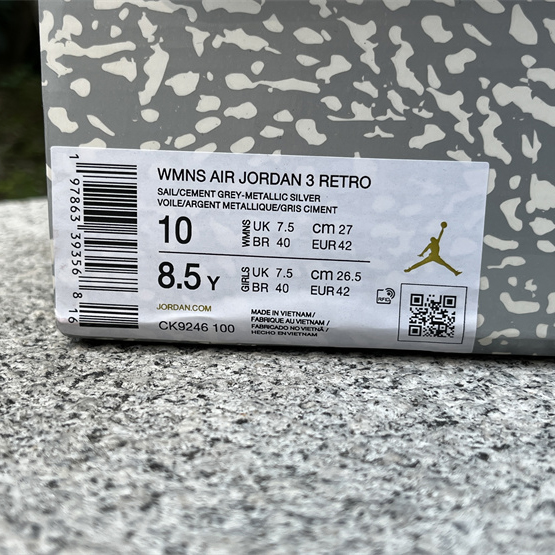 Air Jordan 3 “Sail/Metallic Silver” Sneakers   CK9246-100 - DesignerGu