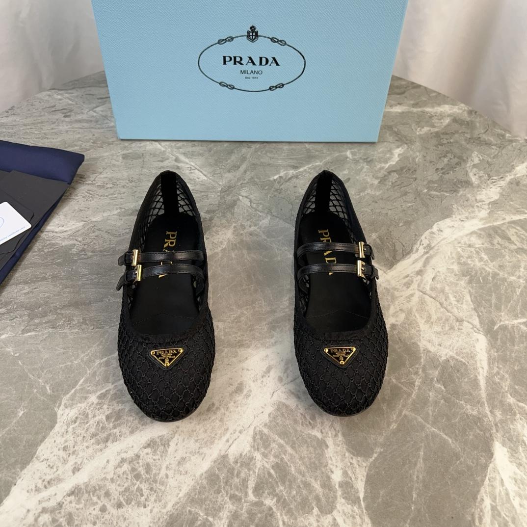 Prada Black Mesh Fabric Ballerinas - DesignerGu