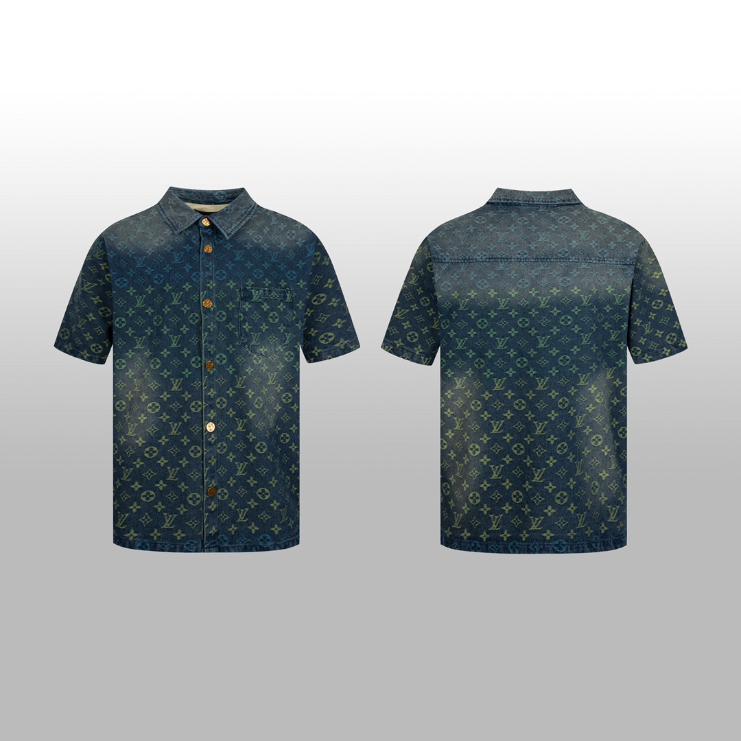 Louis Vuitton Rainbow Monogram Short-Sleeved Denim Shirt - DesignerGu