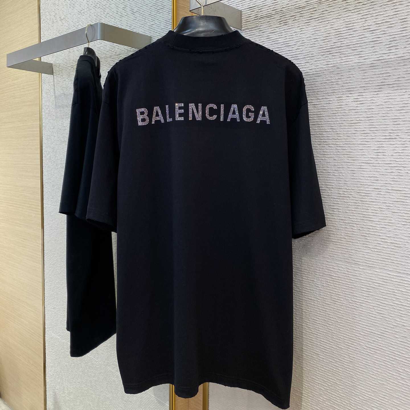 Balenciaga Back Strass Cropped T-Shirt in black - DesignerGu
