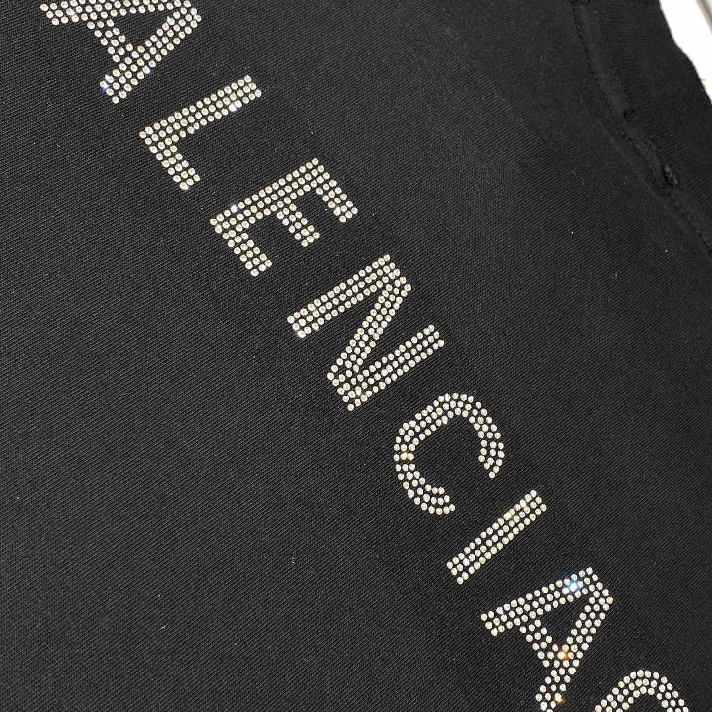 Balenciaga Back Strass Cropped T-Shirt in black - DesignerGu
