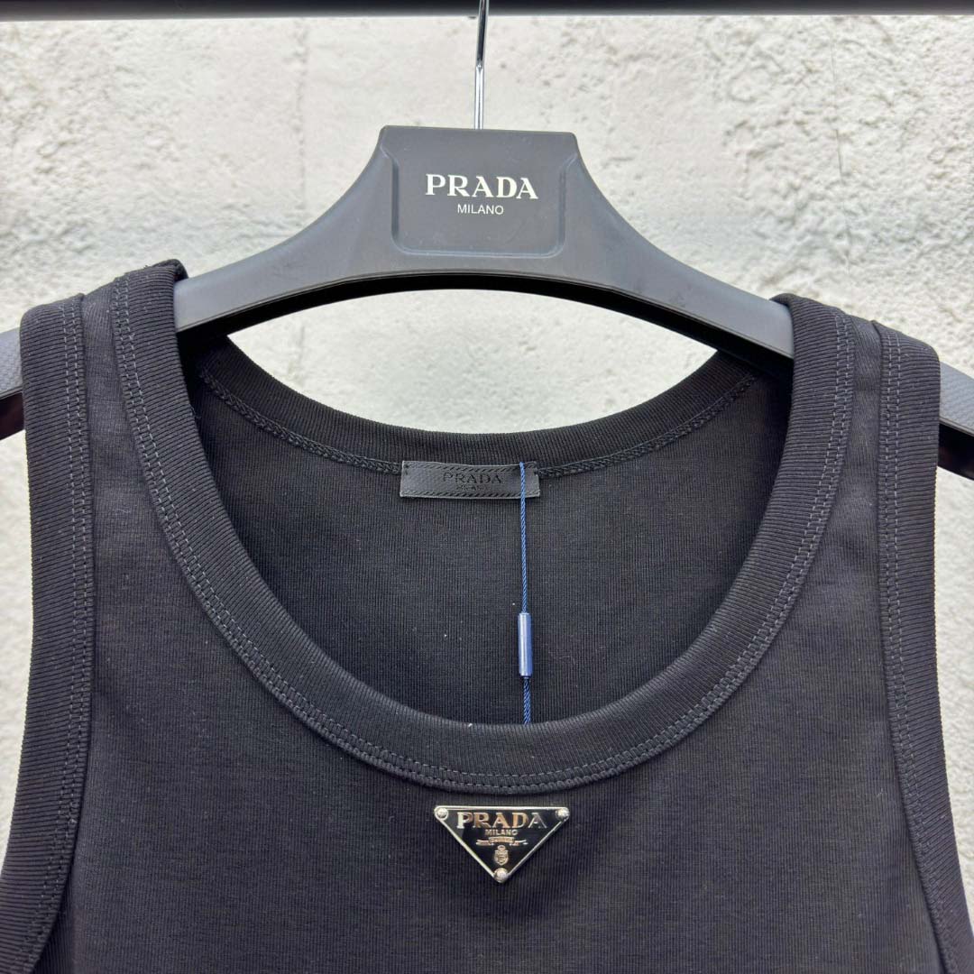 Prada Cotton Tank Top With Enamel Logo - DesignerGu