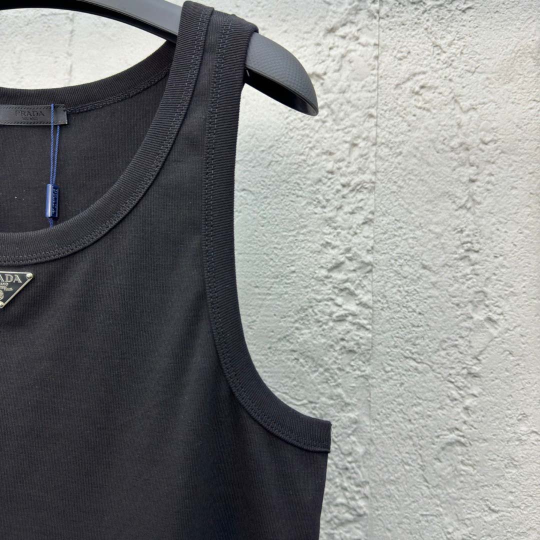 Prada Cotton Tank Top With Enamel Logo - DesignerGu