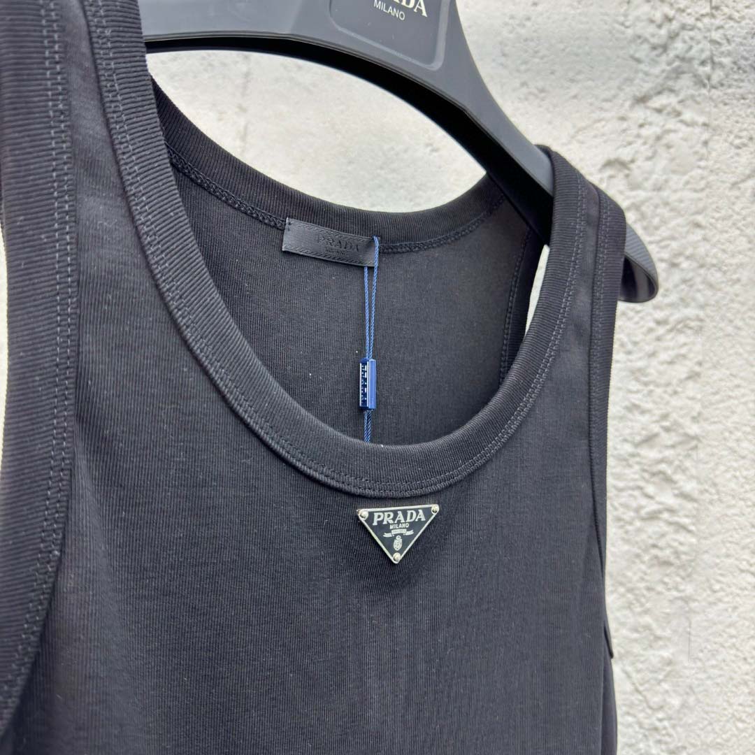Prada Cotton Tank Top With Enamel Logo - DesignerGu