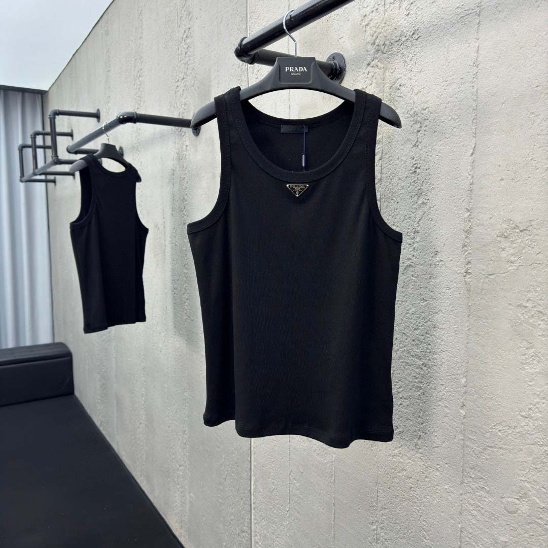 Prada Cotton Tank Top With Enamel Logo - DesignerGu