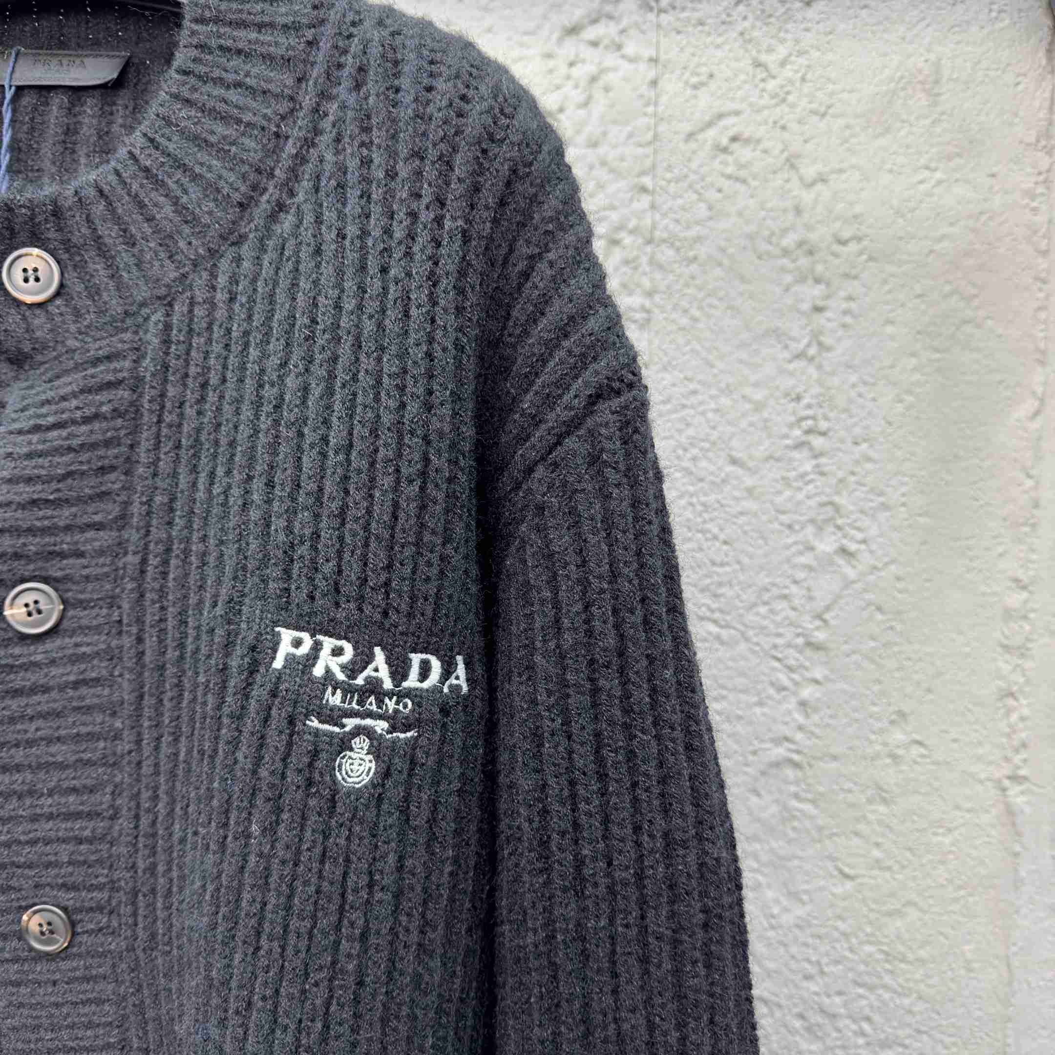 Prada Cashgora Button-Up Ribbed-Knitted Cardigan - DesignerGu