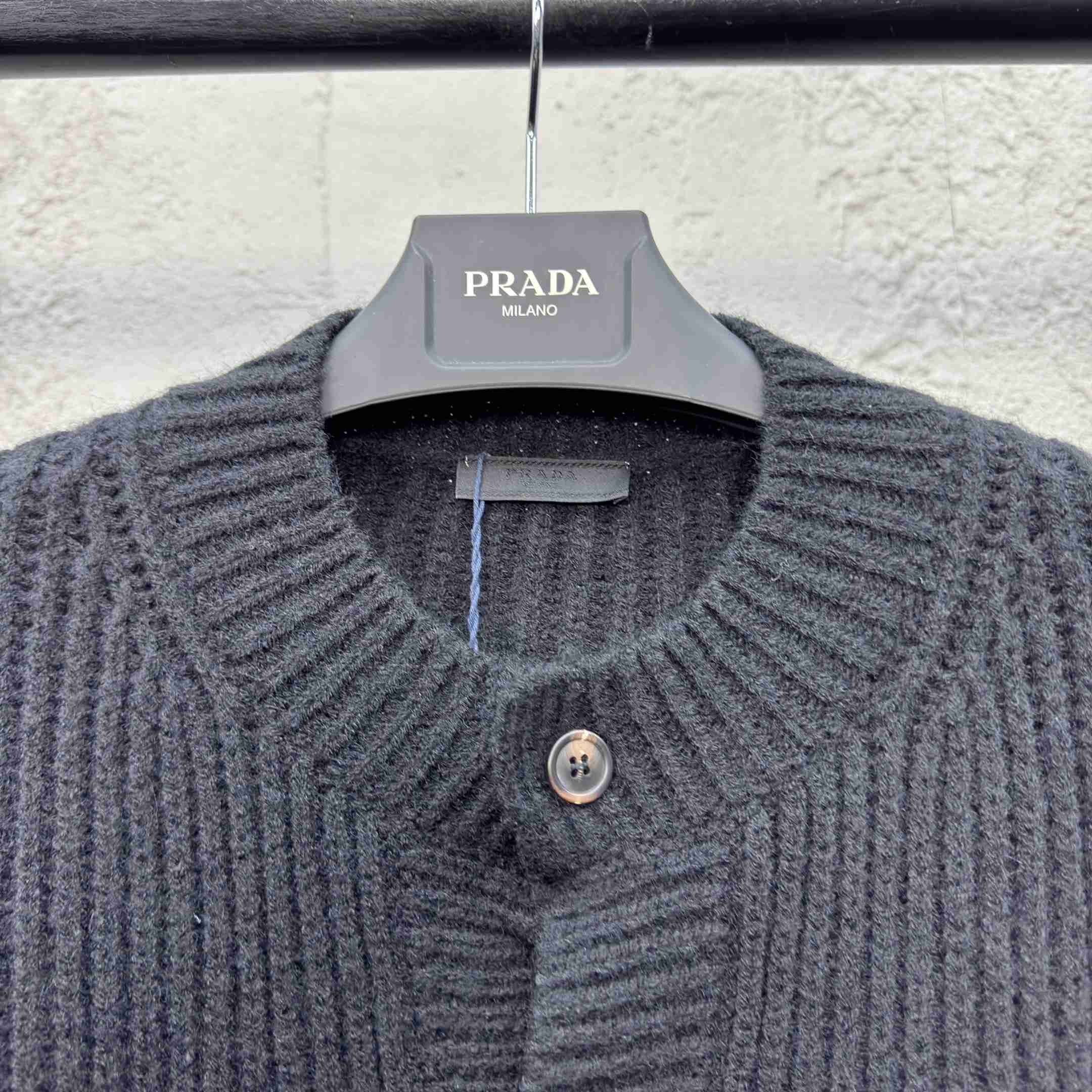 Prada Cashgora Button-Up Ribbed-Knitted Cardigan - DesignerGu