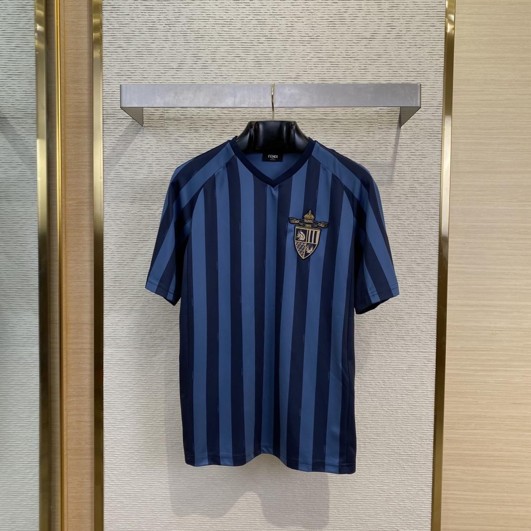 Fendi Blue Pequin Fabric T-shirt - DesignerGu