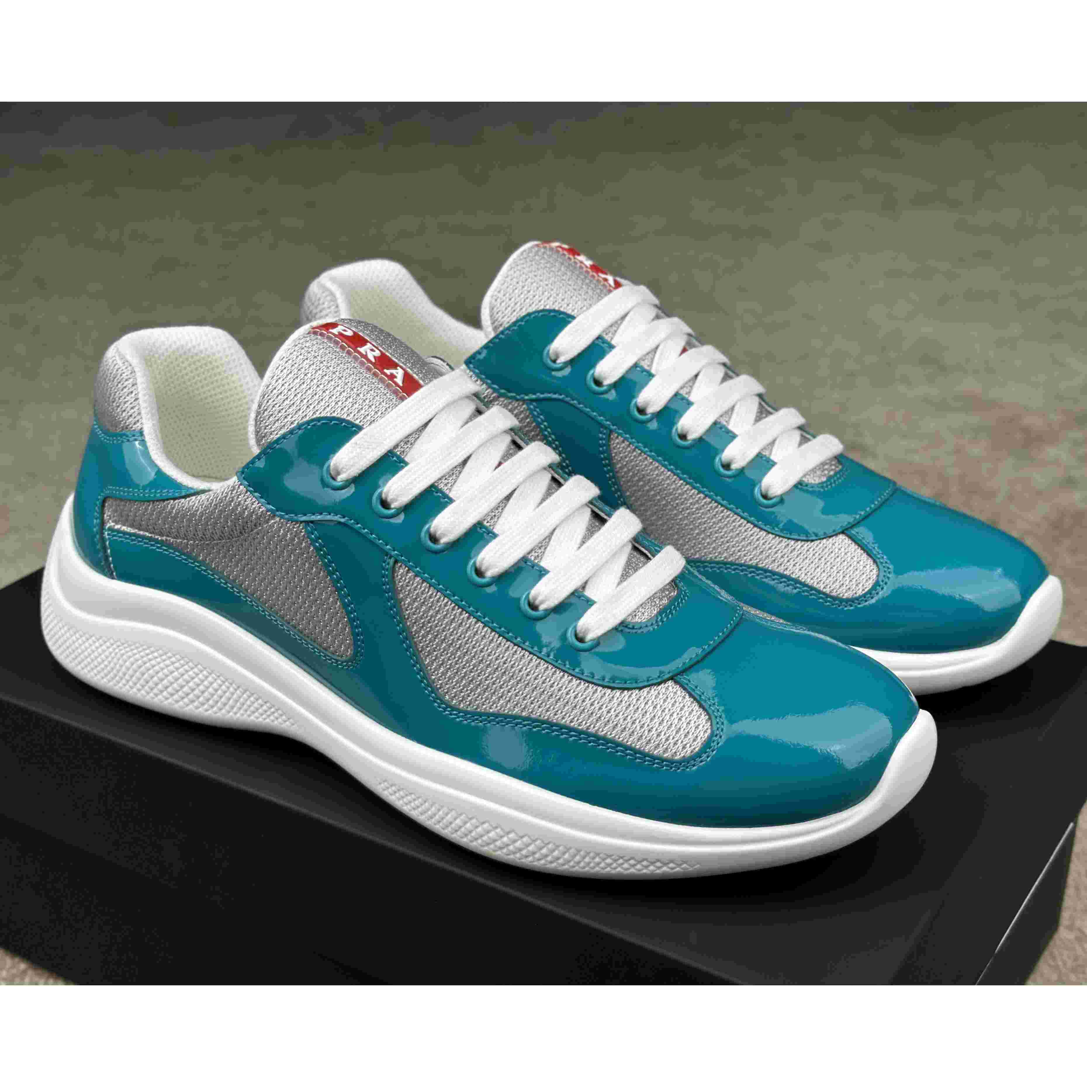Prada America's Cup Patent Leather And Bike Fabric Sneakers - DesignerGu