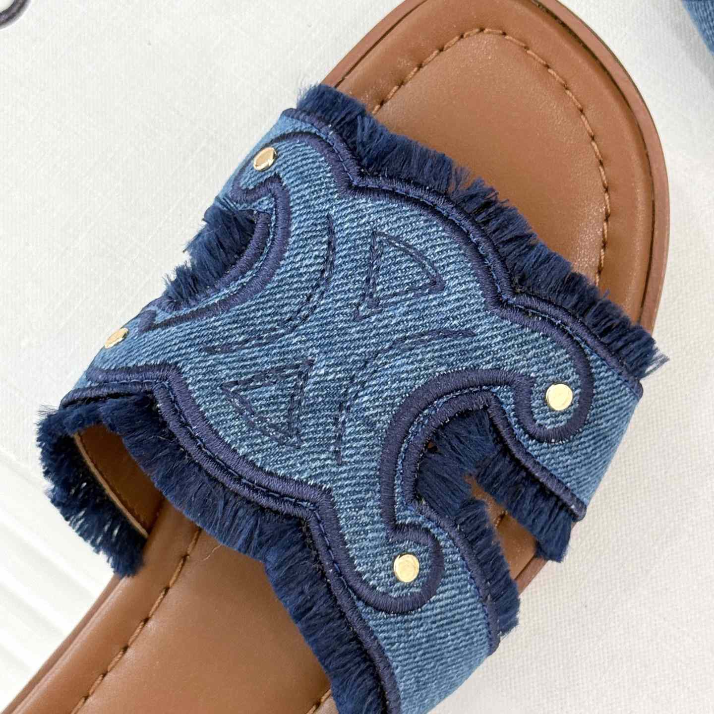Celine Marina Fringed Mule In Denim  - 