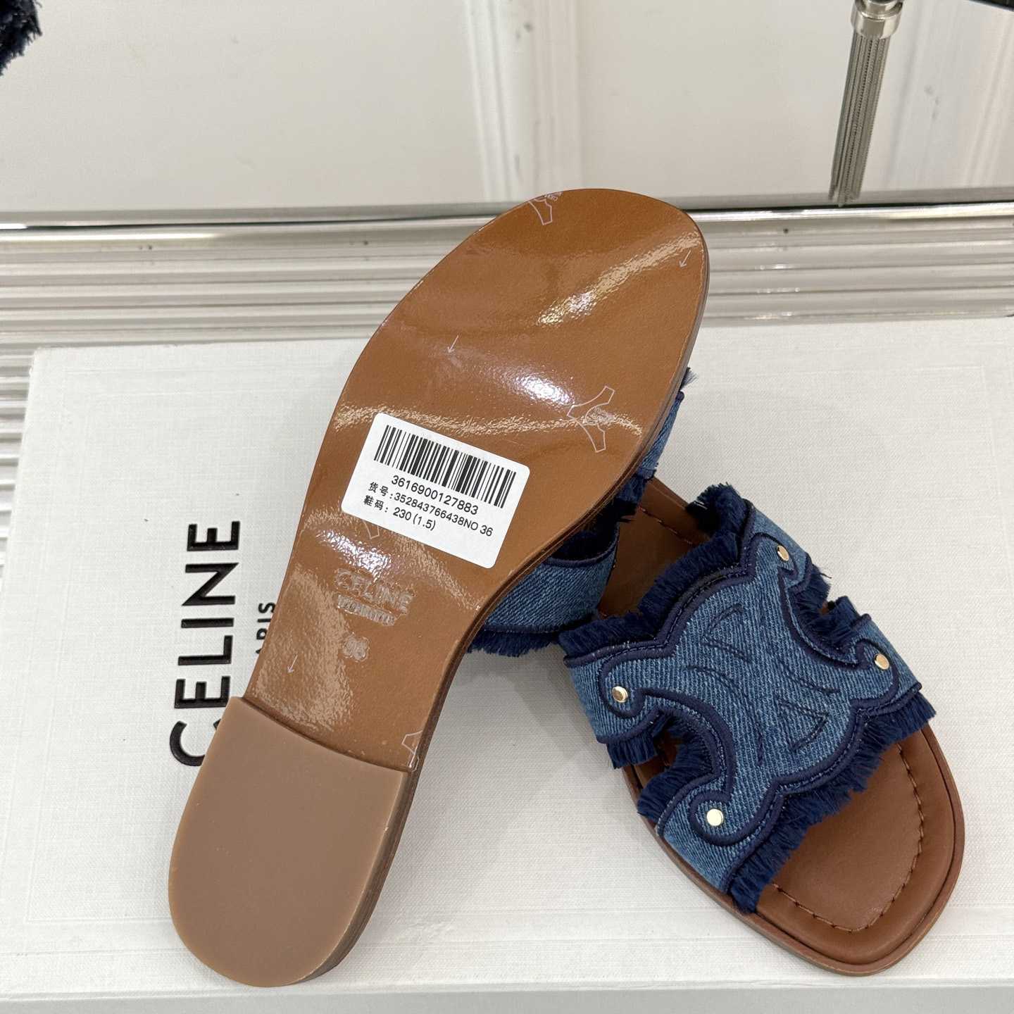 Celine Marina Fringed Mule In Denim  - 