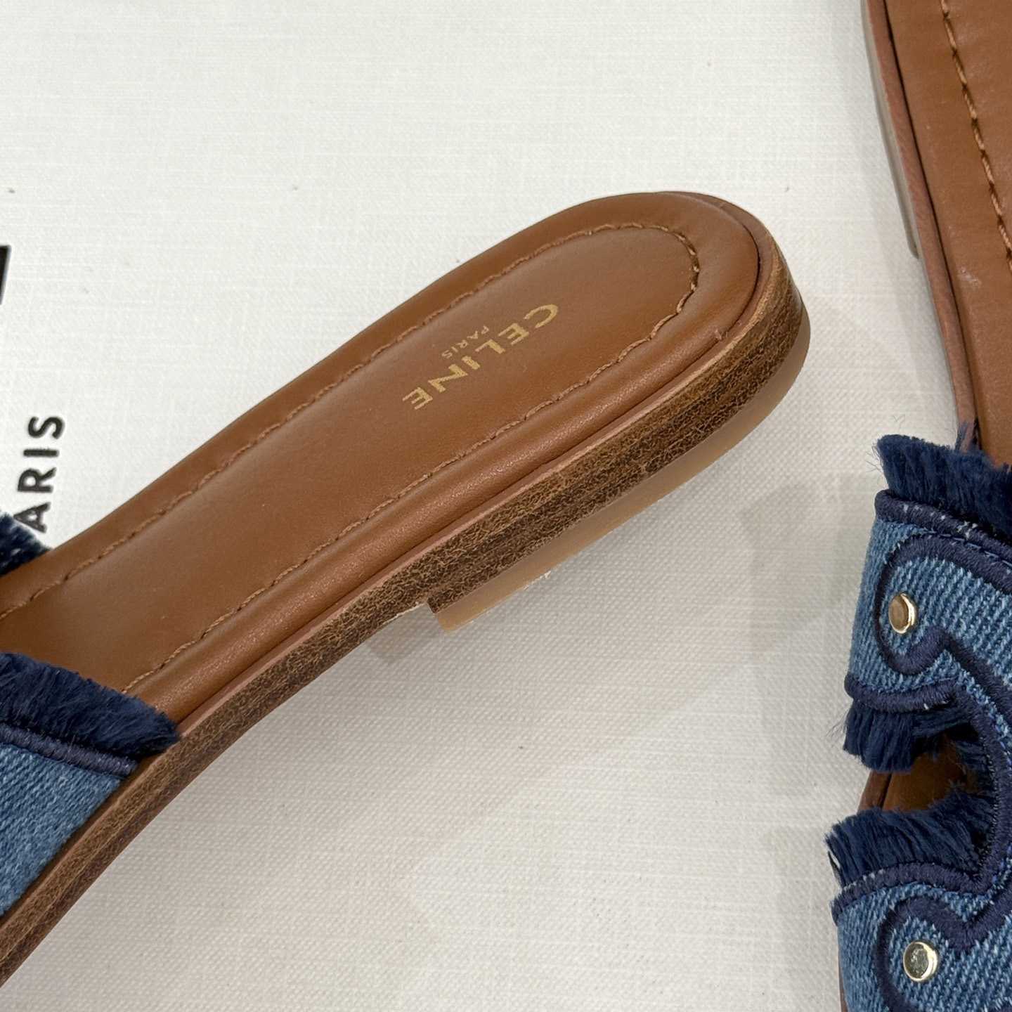 Celine Marina Fringed Mule In Denim  - 