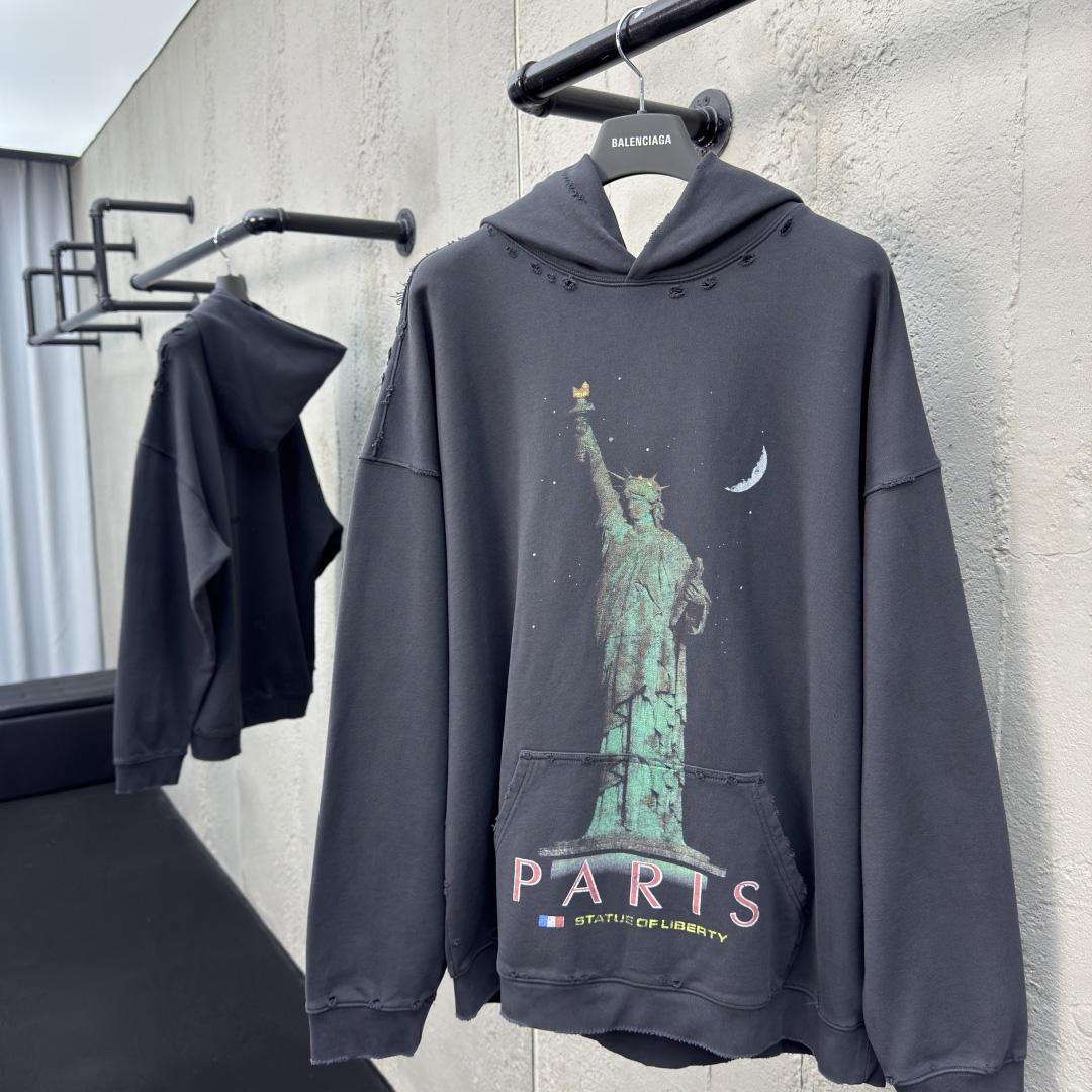 Balenciaga Paris Liberty Distressed Hoodie - DesignerGu