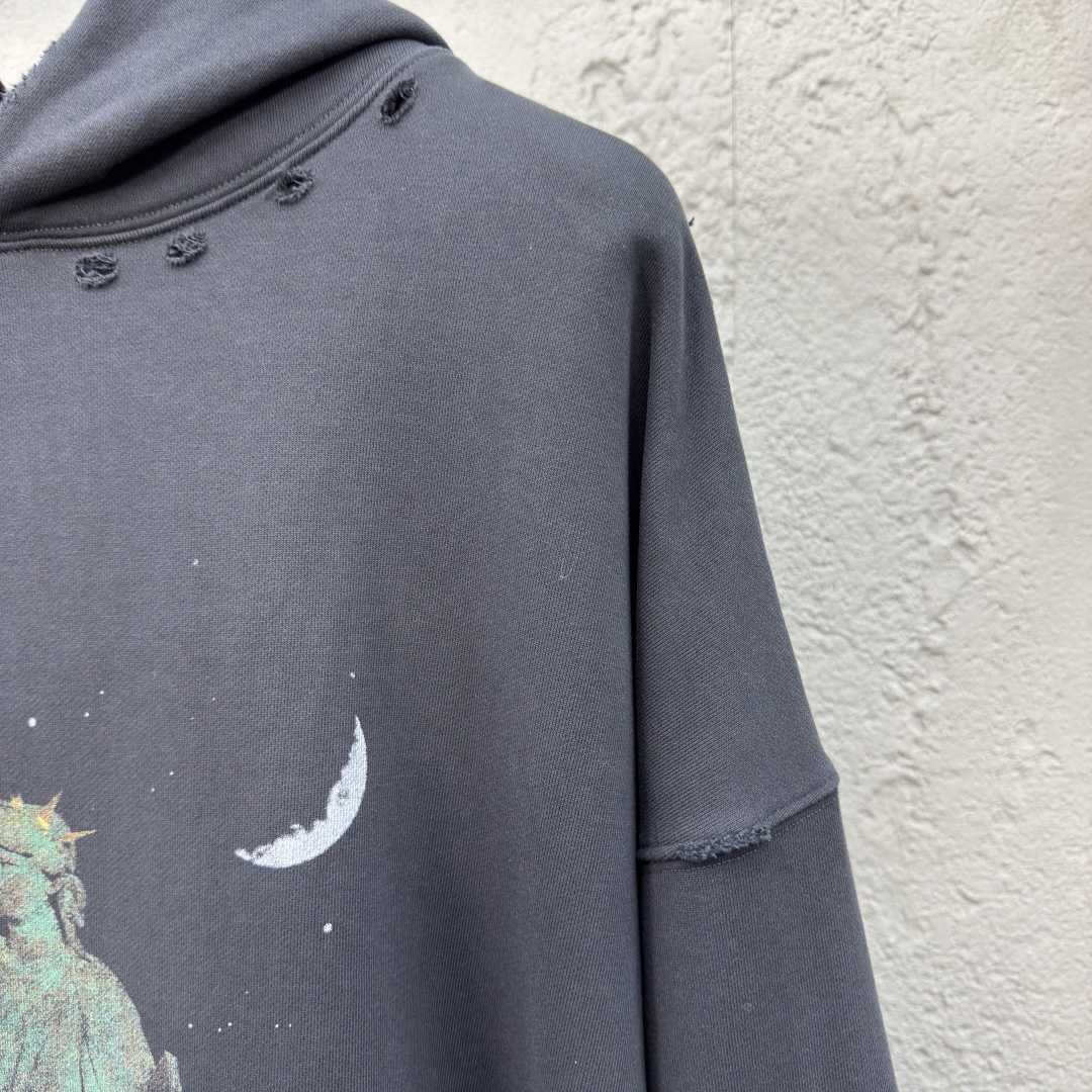 Balenciaga Paris Liberty Distressed Hoodie - DesignerGu