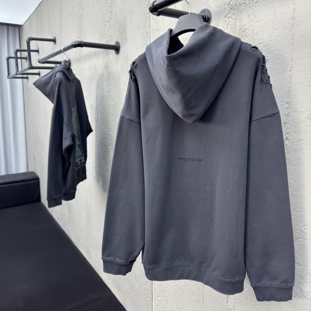 Balenciaga Paris Liberty Distressed Hoodie - DesignerGu