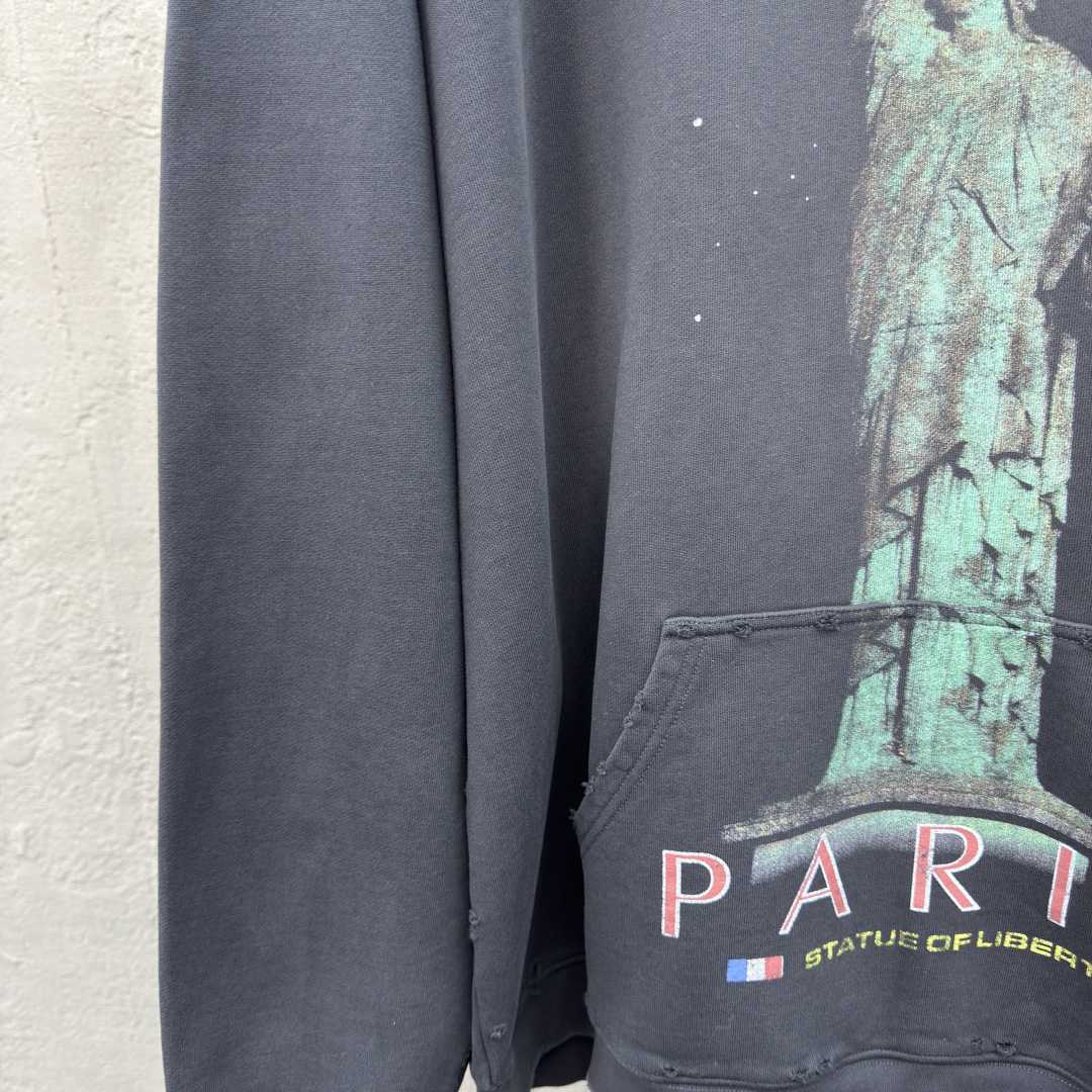 Balenciaga Paris Liberty Distressed Hoodie - DesignerGu