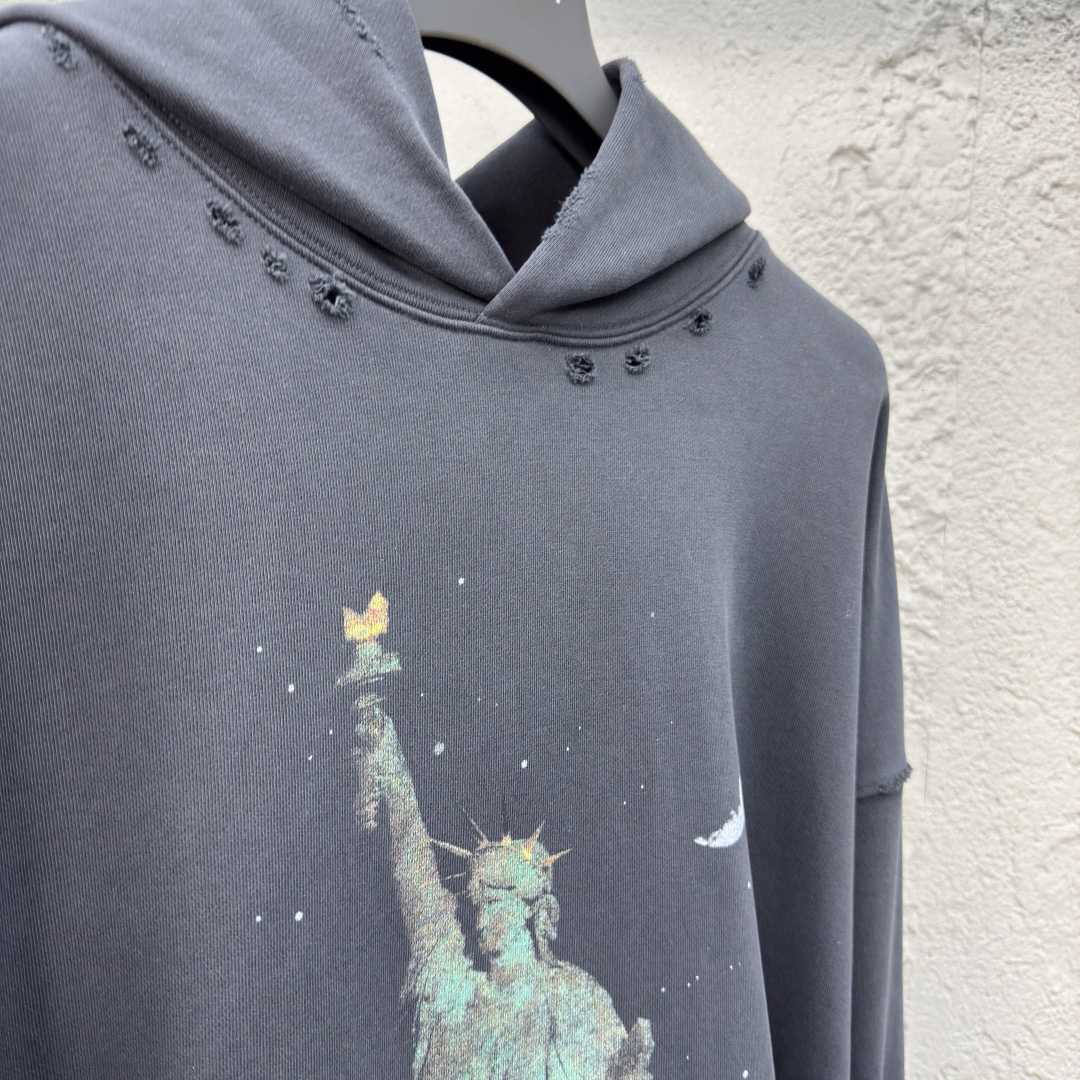 Balenciaga Paris Liberty Distressed Hoodie - DesignerGu