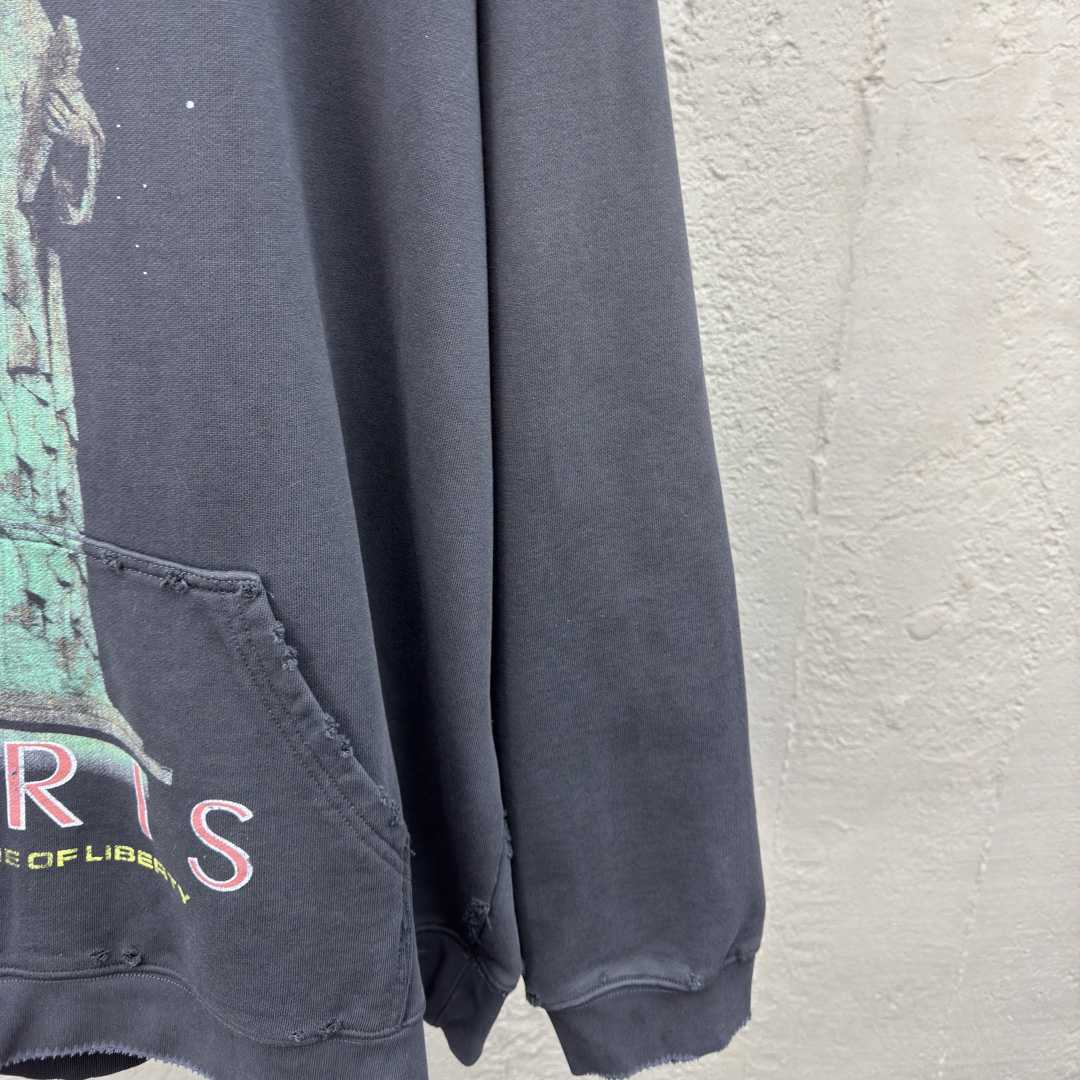 Balenciaga Paris Liberty Distressed Hoodie - DesignerGu