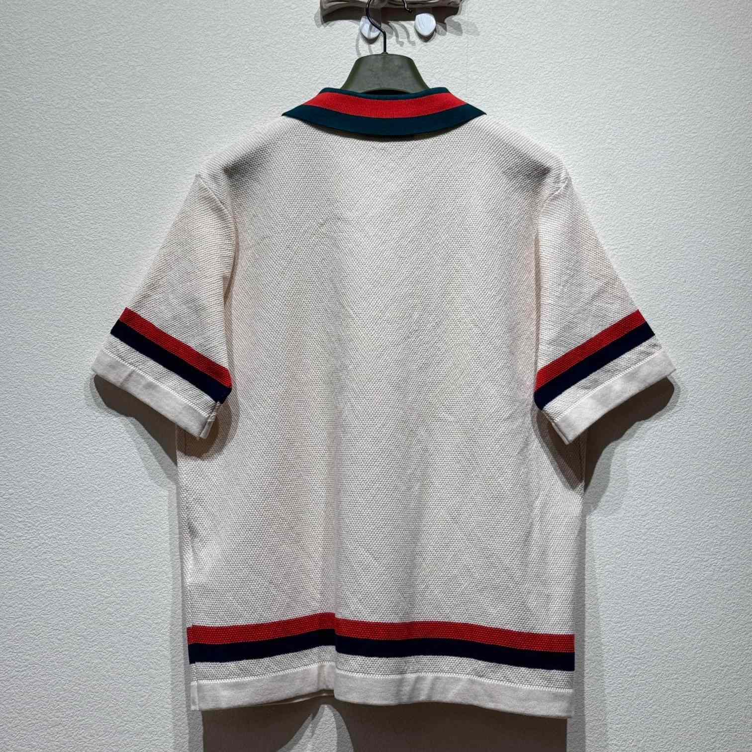 Gucci Knit Cotton Polo Shirt With Web - DesignerGu
