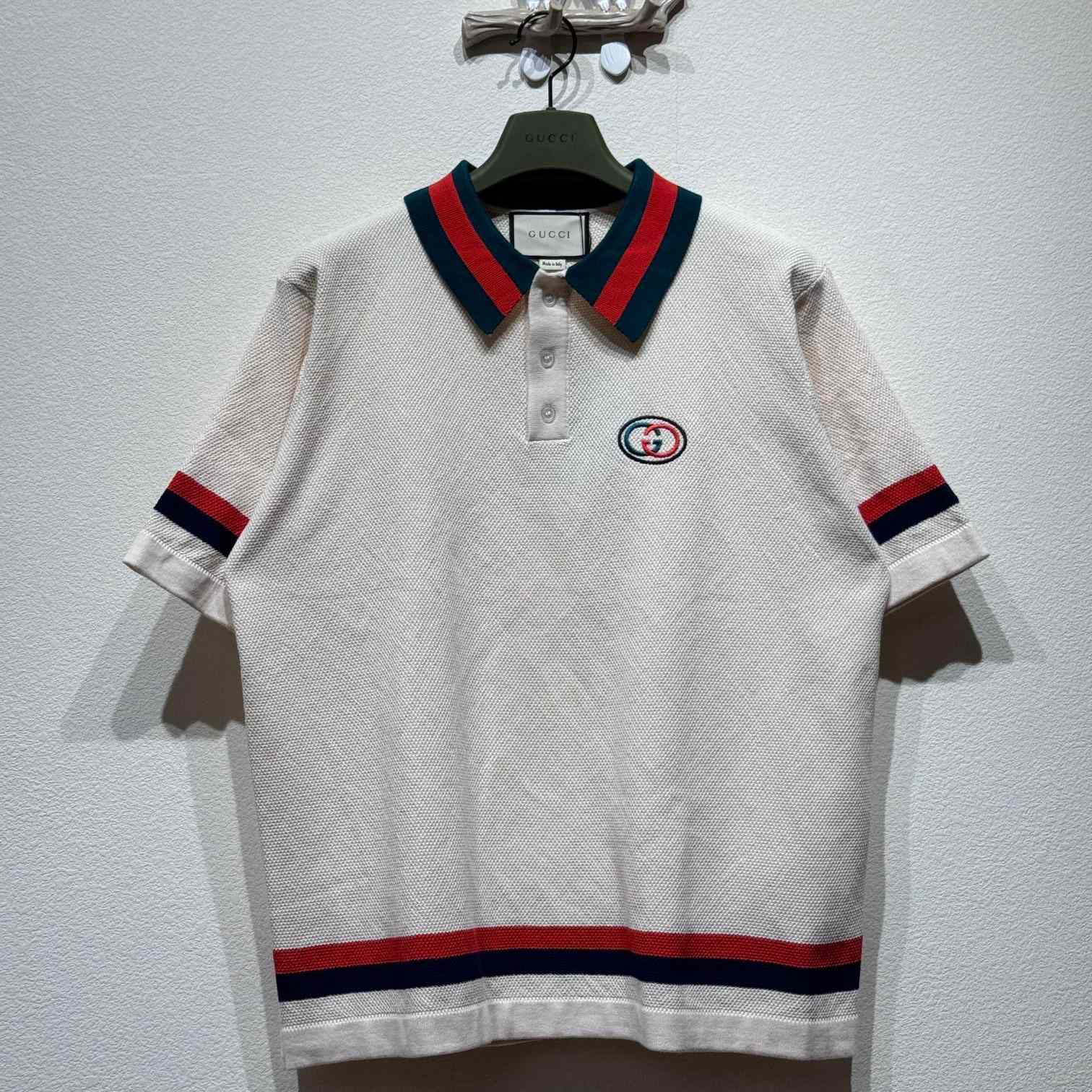 Gucci Knit Cotton Polo Shirt With Web - DesignerGu