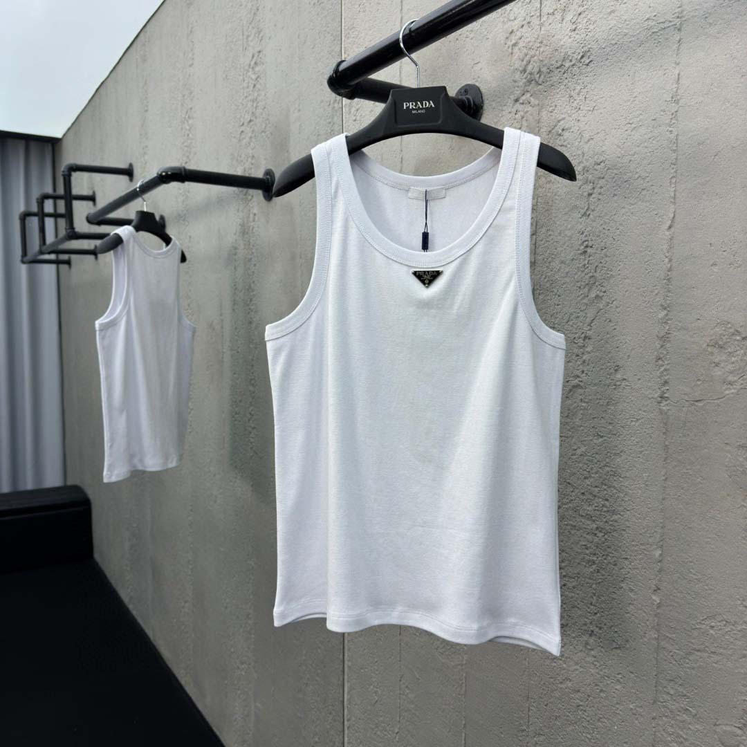 Prada Cotton Tank Top With Enamel Logo - DesignerGu