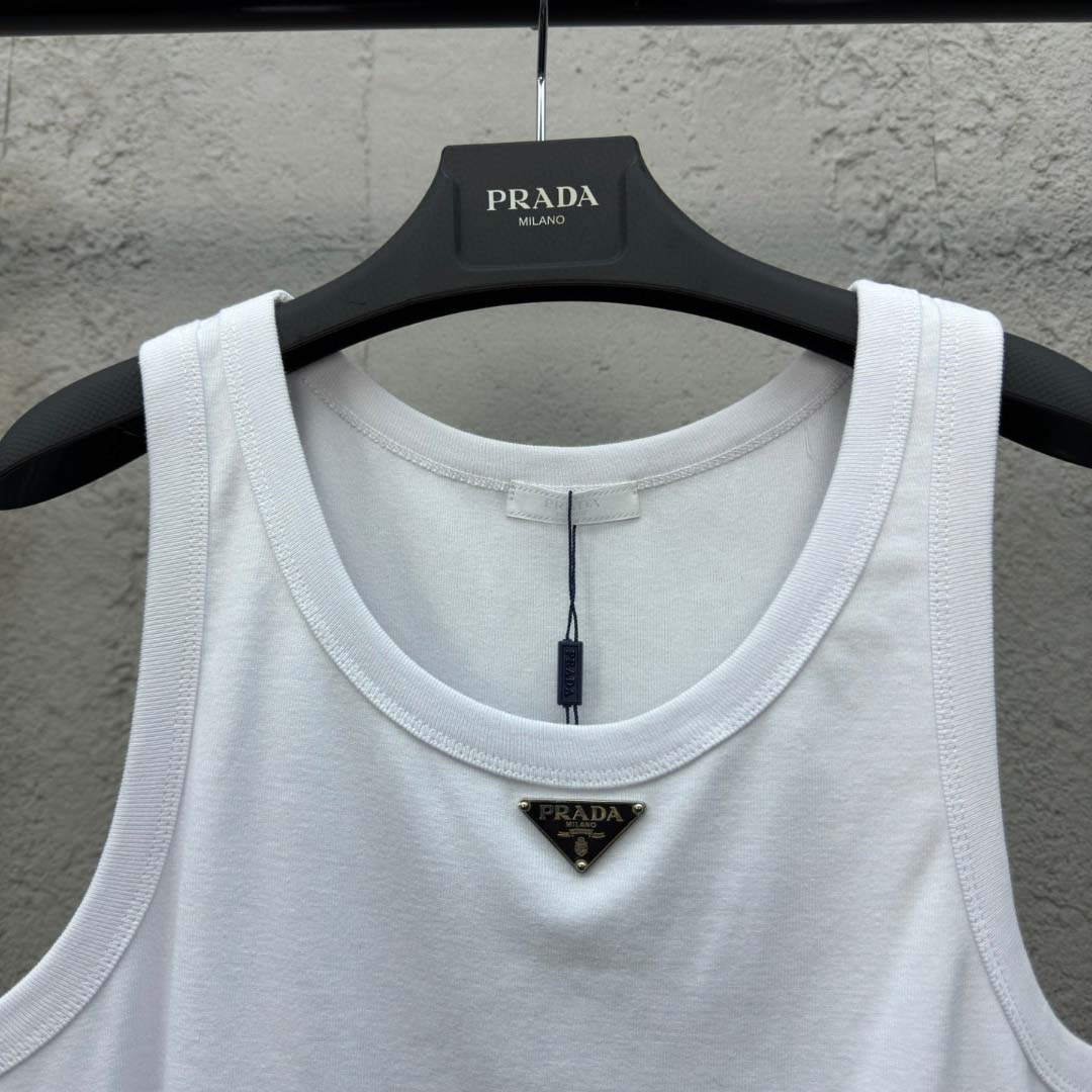 Prada Cotton Tank Top With Enamel Logo - DesignerGu