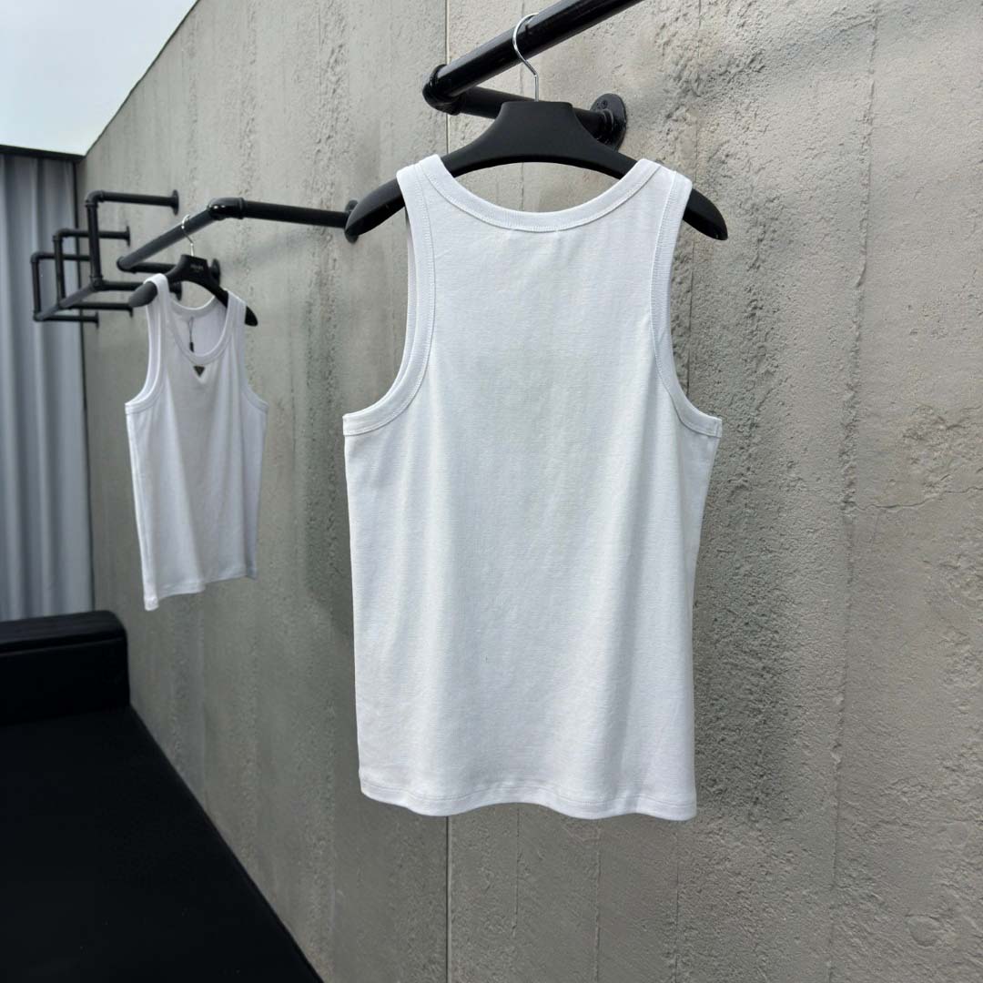 Prada Cotton Tank Top With Enamel Logo - DesignerGu