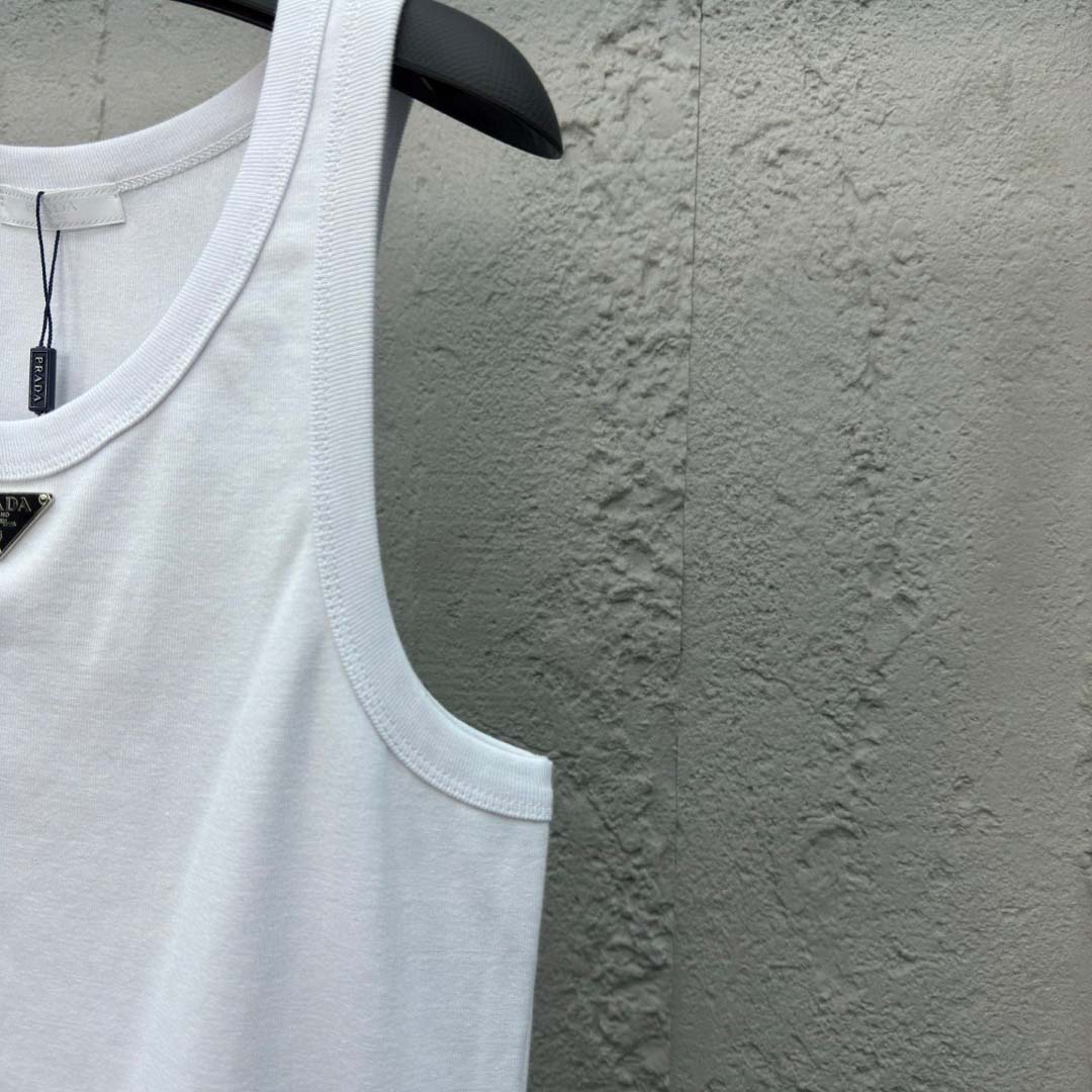 Prada Cotton Tank Top With Enamel Logo - DesignerGu